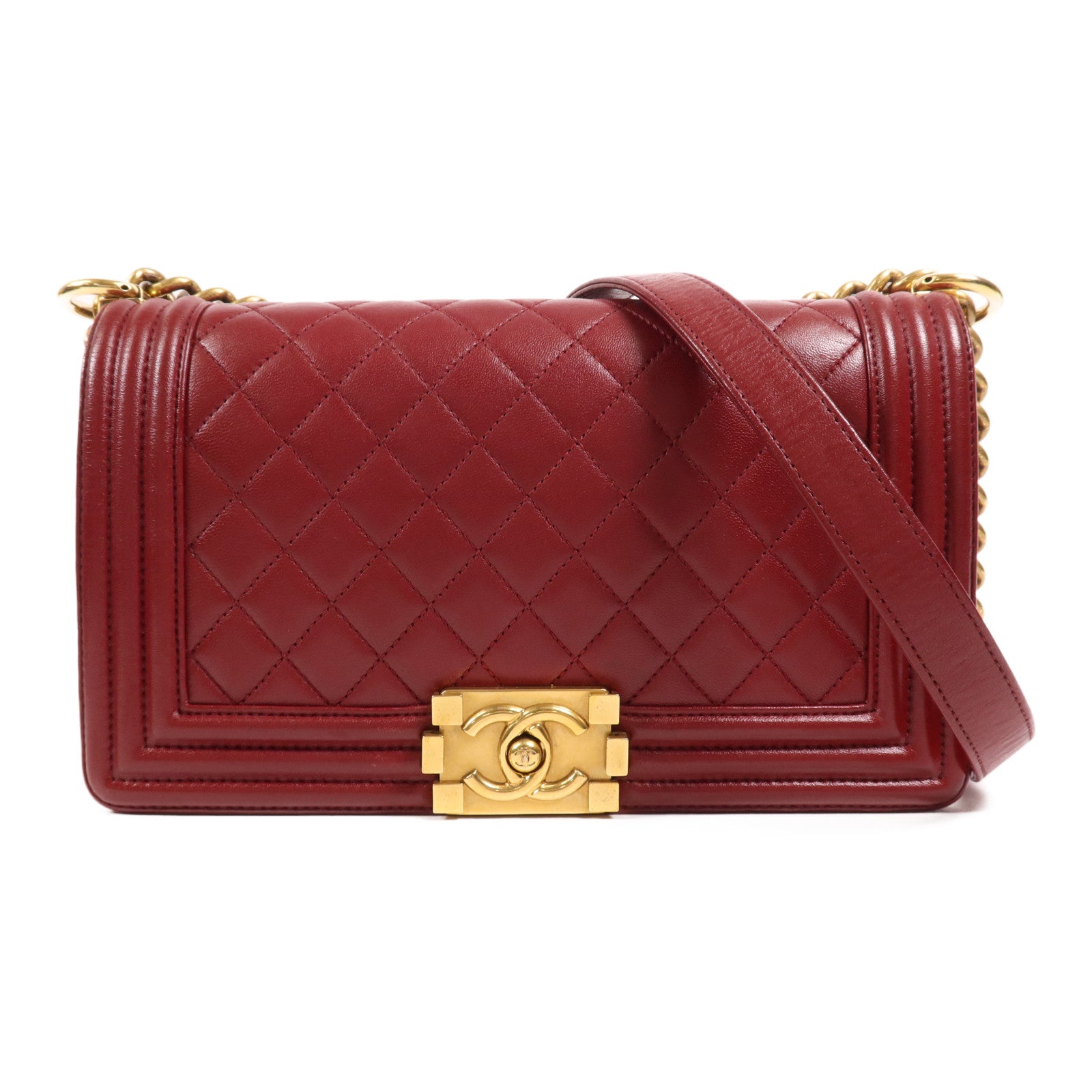 CHANEL 羊皮皮革Boy Chanel Medium金扣鏈帶肩背袋