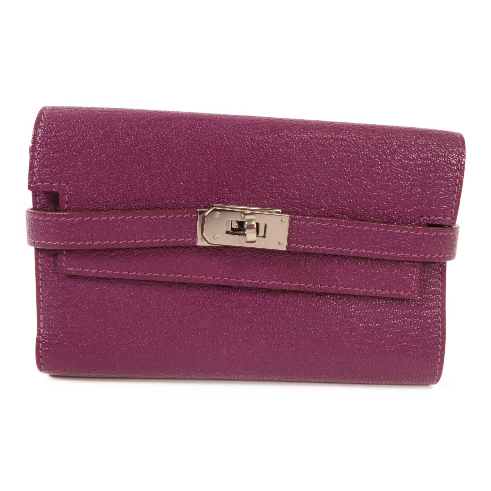 HERMES PHW Kelly Depliant Wallet Chevre Leather Anemone