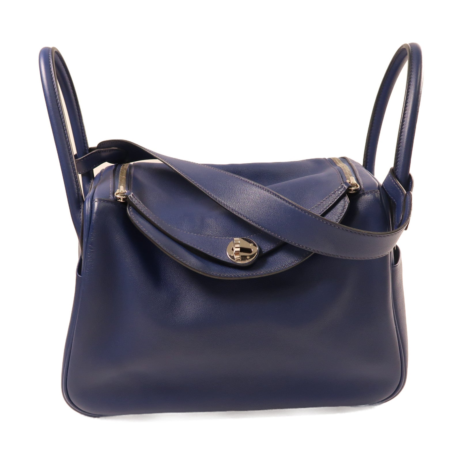 HERMES PHW Lindy 30 2Way Shoulder Hand Bag  Vaux Swift Leather Blue Indigo