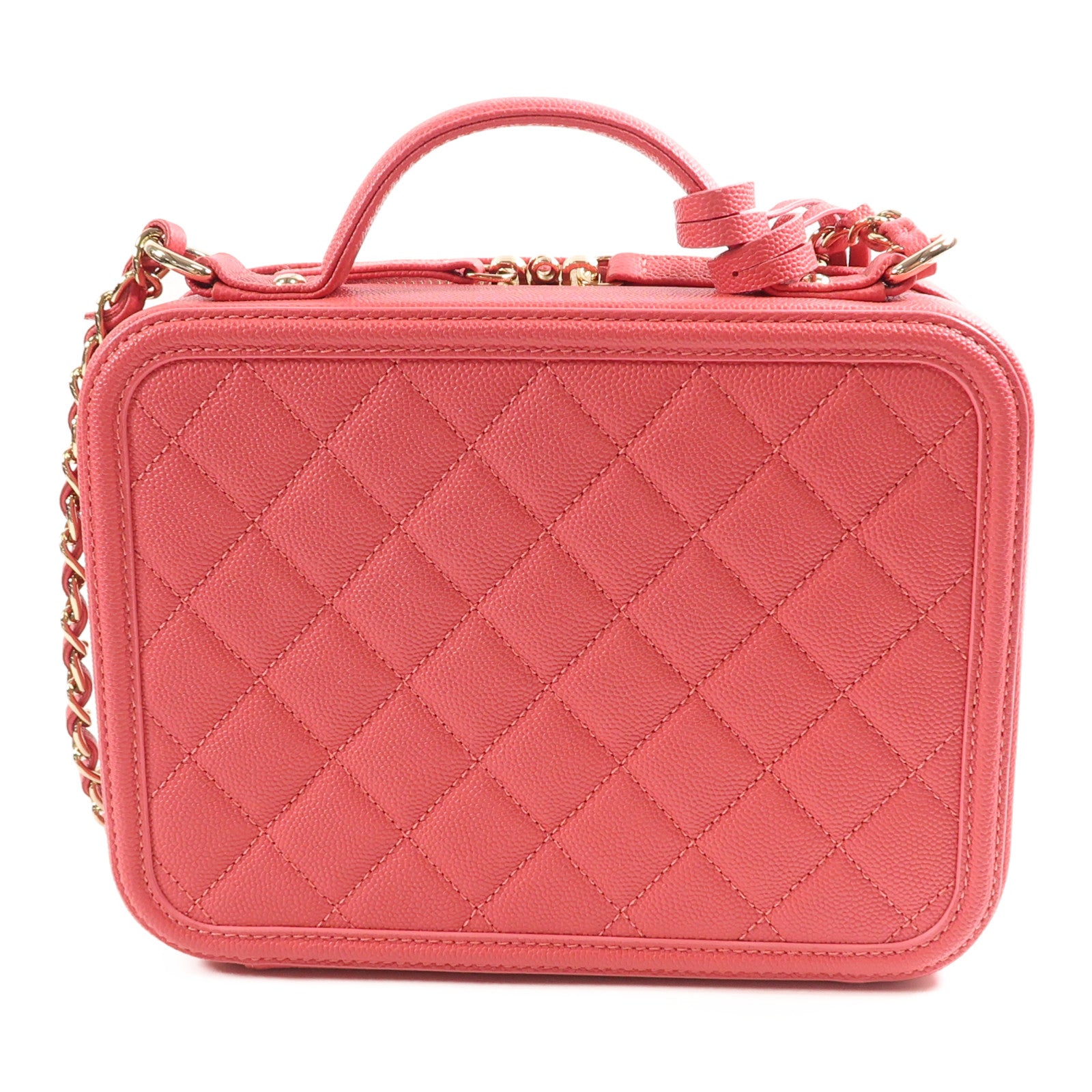 CHANEL 牛皮皮革Vanity Case金扣鏈帶手挽肩背兩用袋