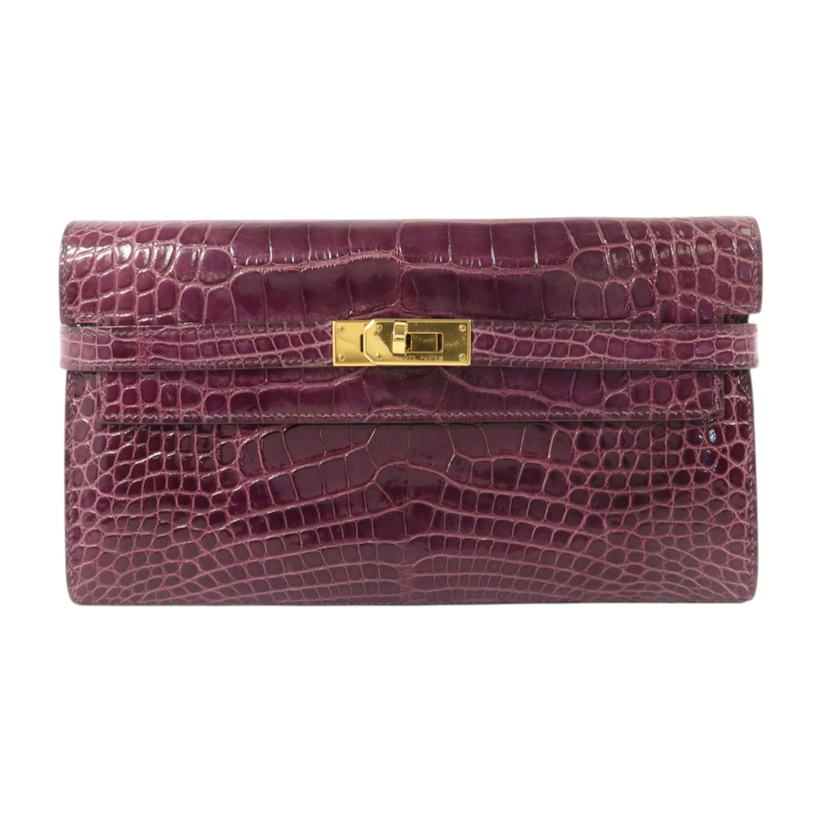 HERMES 鱷魚皮革Kelly Wallet長錢包金扣Amethyst