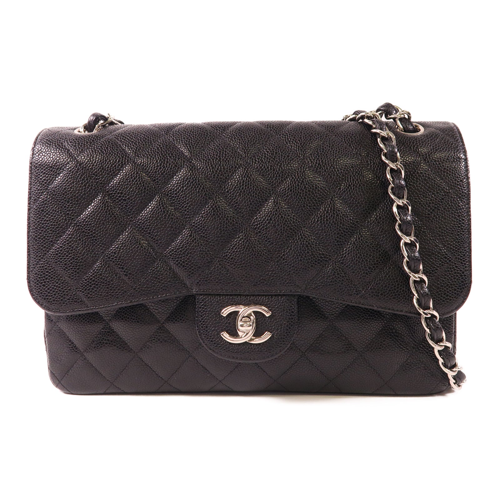 CHANEL 牛皮皮革Large Classic銀扣鏈帶肩背袋