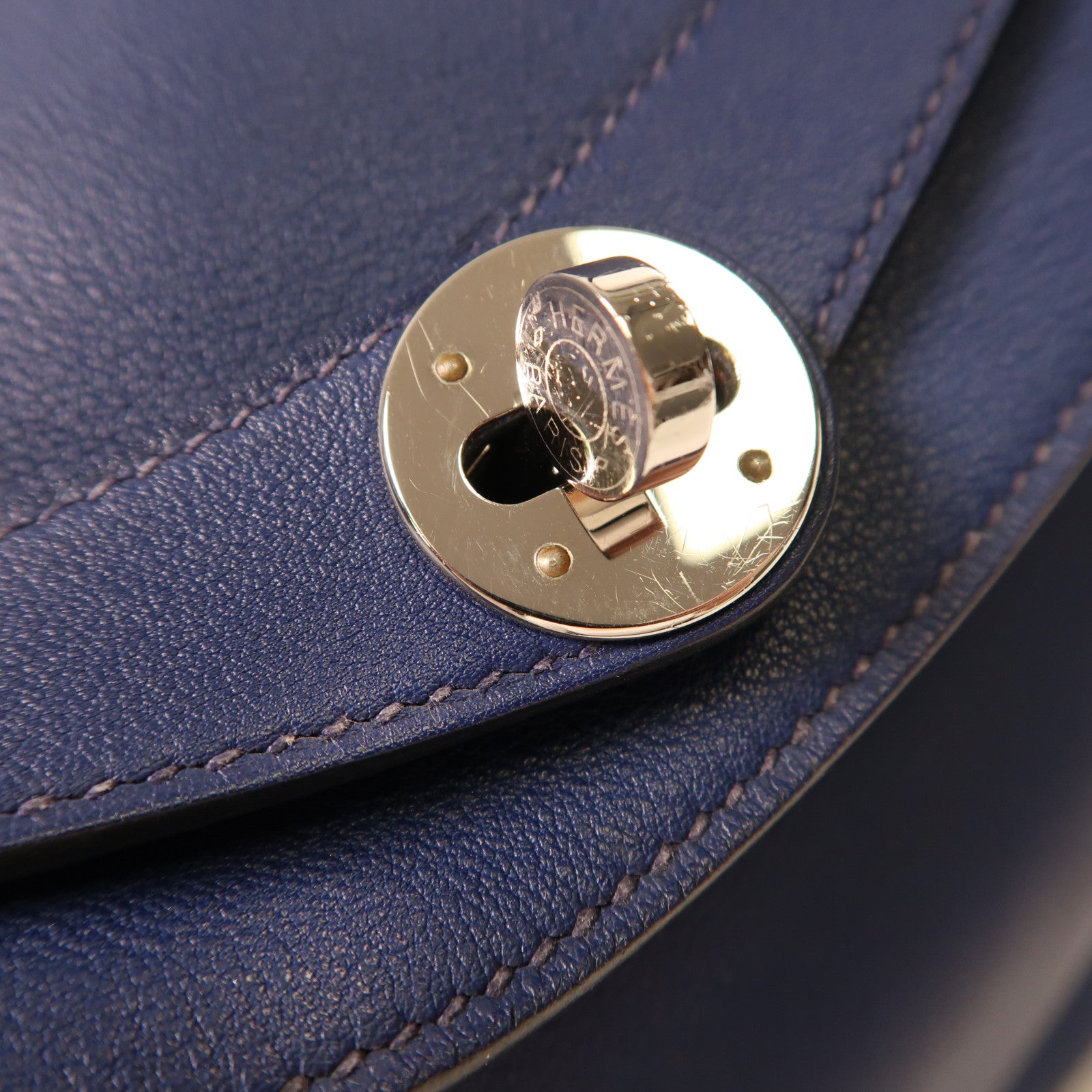 HERMES PHW Lindy 30 2Way Shoulder Hand Bag  Vaux Swift Leather Blue Indigo