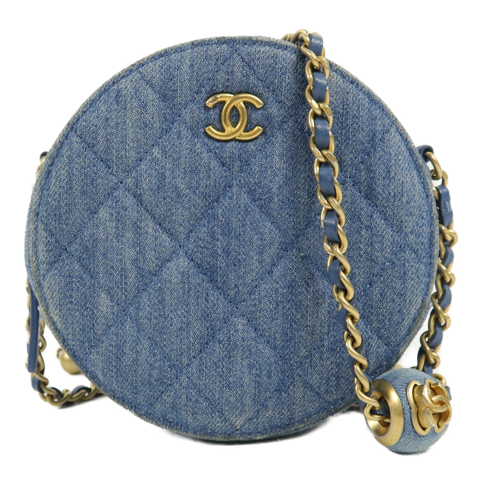 CHANEL 牛仔布Chain Shoulder鏈帶肩背袋