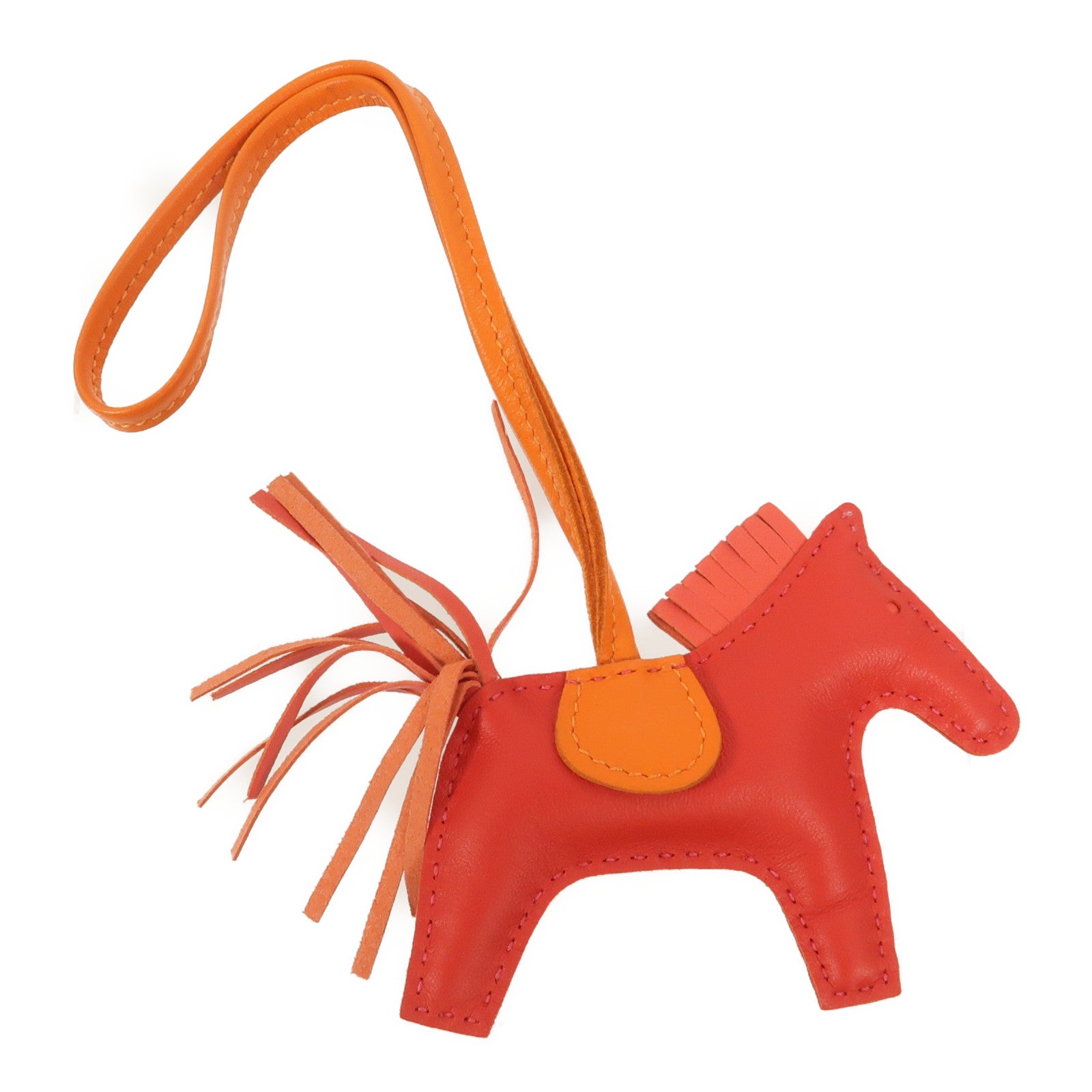 HERMES Milo/Swift皮革Rodeo PM掛飾Rouge Casaque/Orange