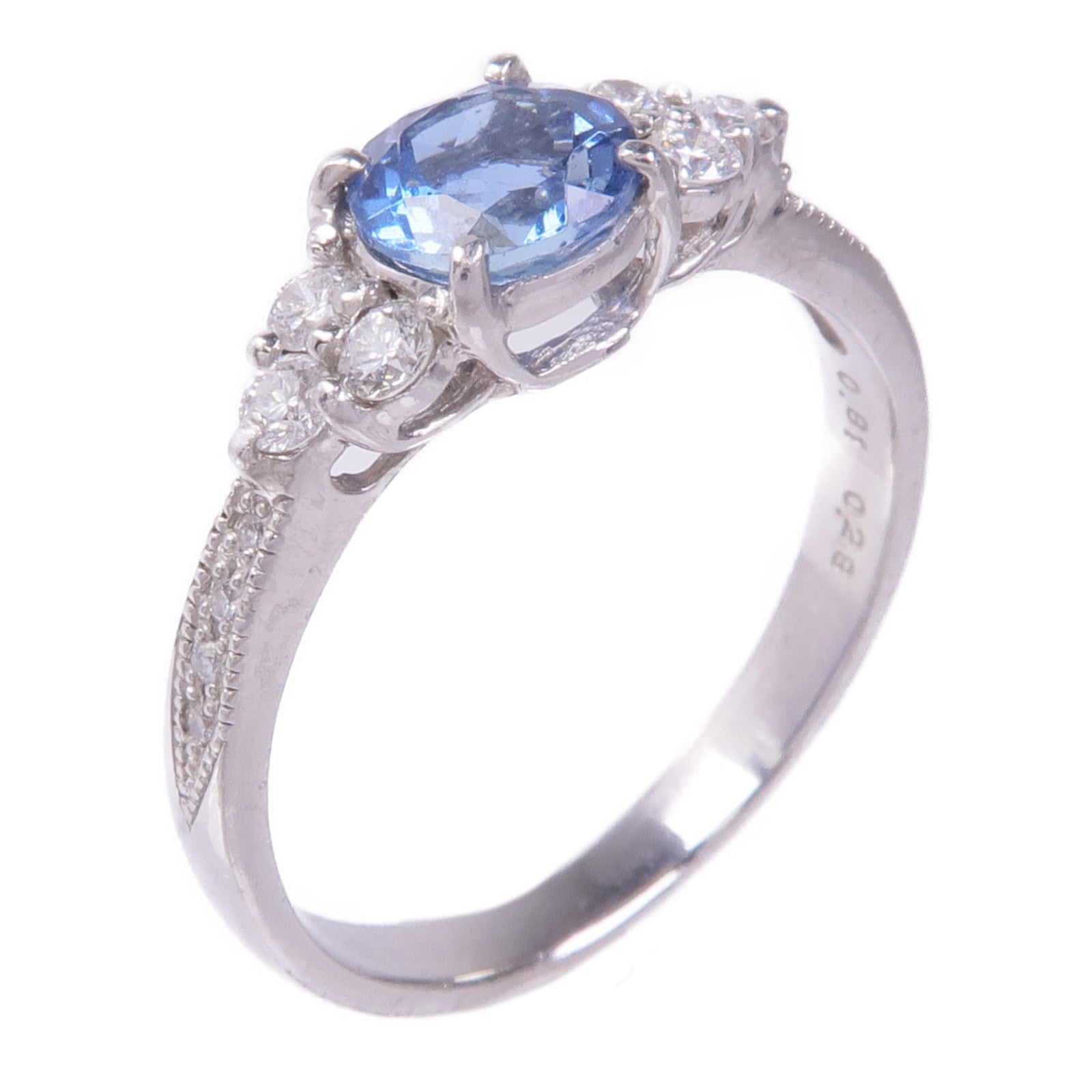 JEWELRY PT900鉑金Aquamarine Diamond Ring藍晶/鑽石戒指US#6