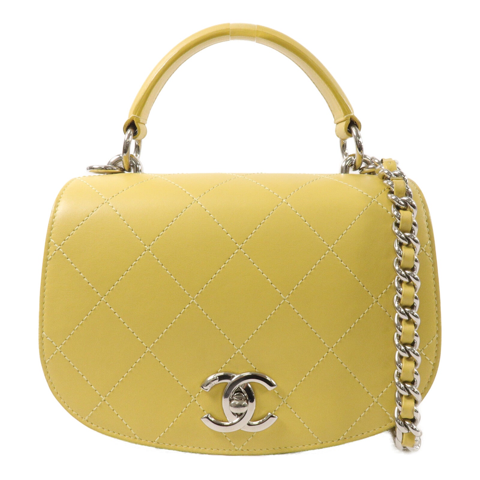 CHANEL 牛皮皮革Top Handle Flap Bag鏈帶手挽肩背兩用袋