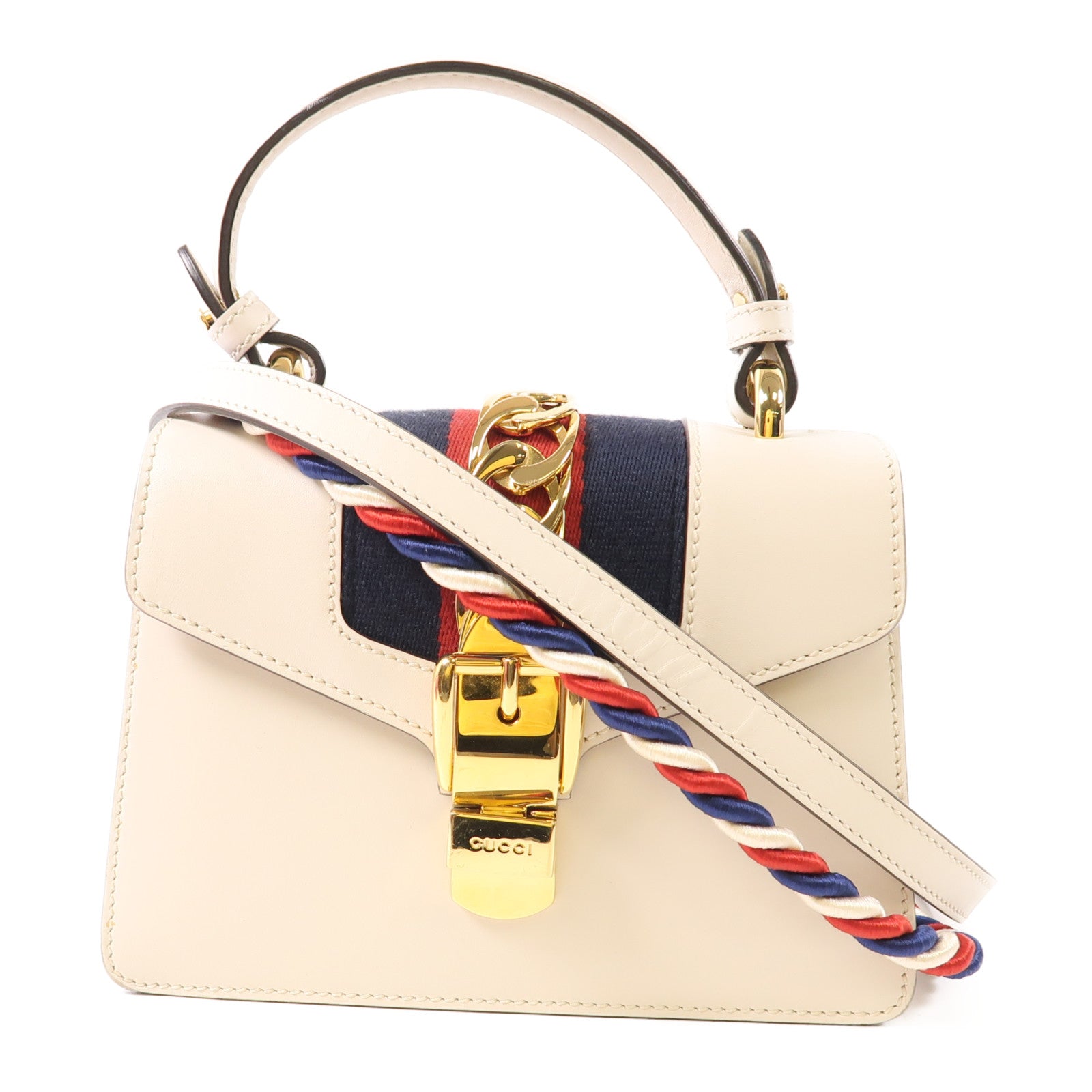 GUCCI GG GHW Sylvie 2Way Shoulder Hand Bag Calfskin Leather 470270 White