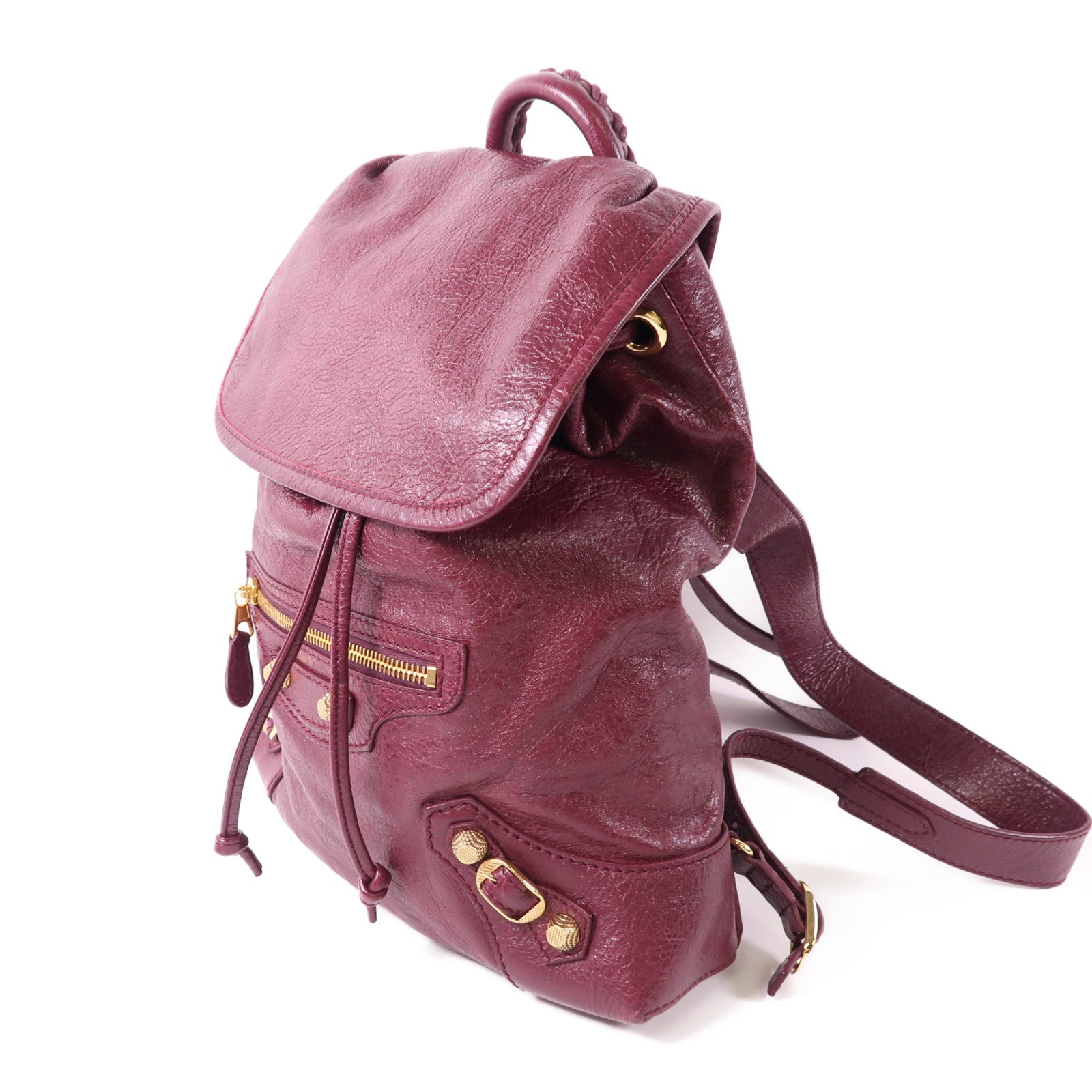 BALENCIAGA GHW BackPack Rucksack Calfskin Leather 407547 Red