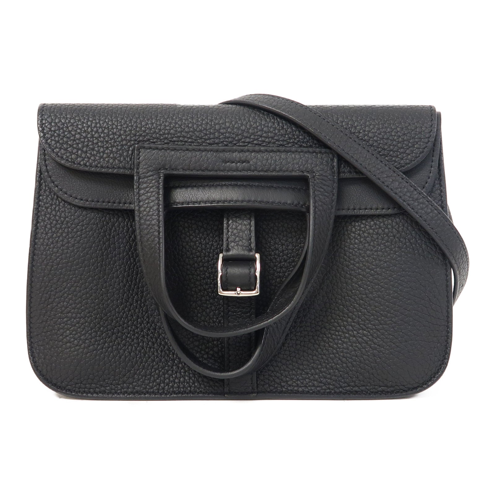 HERMES Clemence皮革Halzan 25銀扣手挽肩背兩用袋黑色– Brand