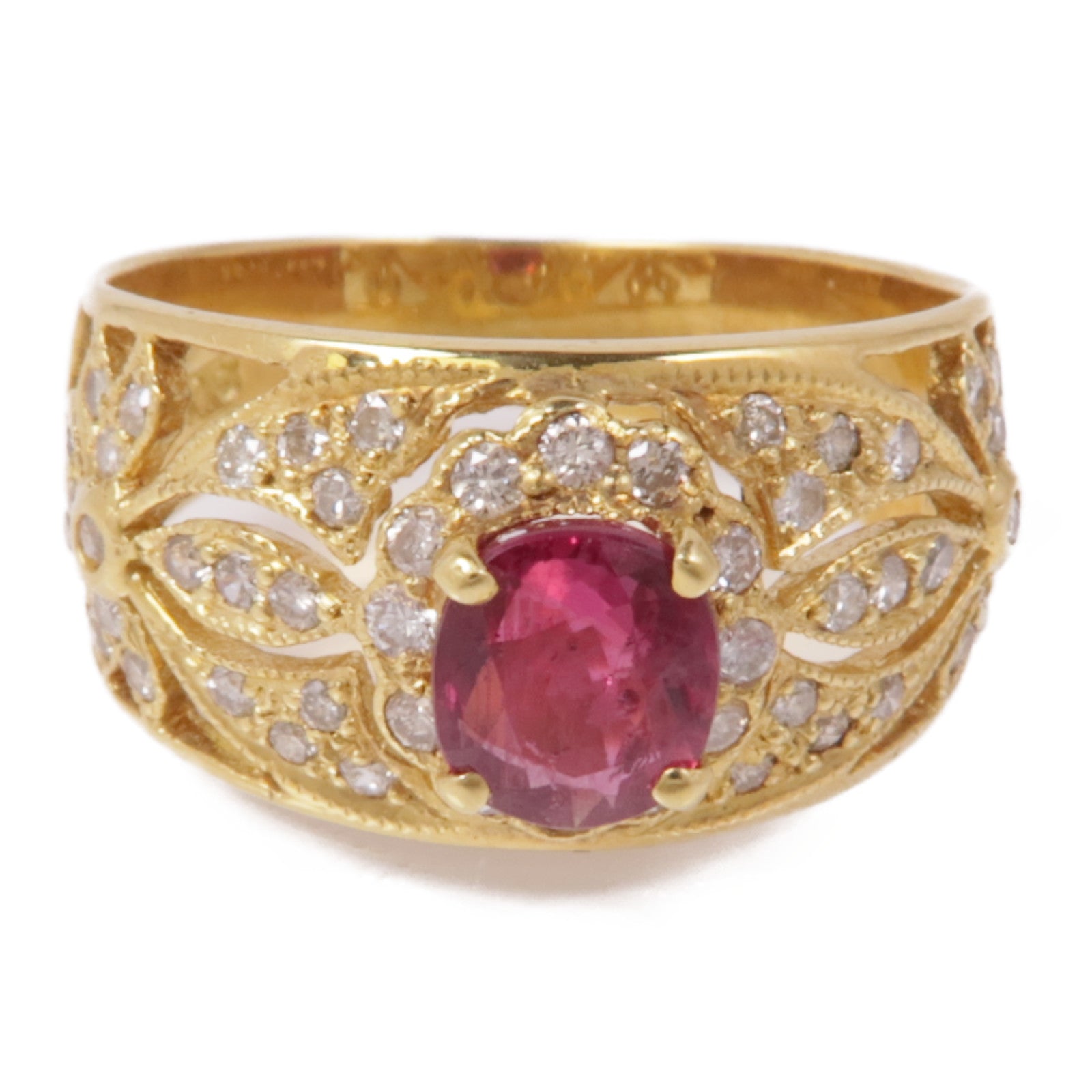 JEWELRY 【激減優惠】18K黃金Ruby/Diamond Ring紅寶石/鑽石戒指US#4.75