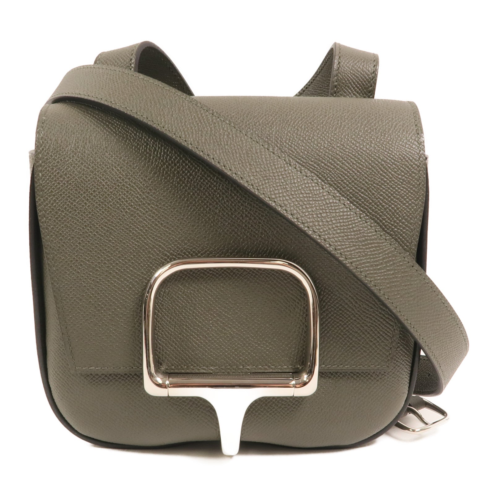 HERMES Epsom皮革Della Cavalleria Mini銀扣肩背袋Vert de Gris