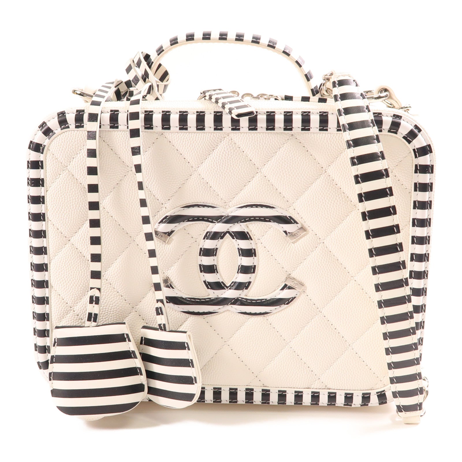 CHANEL CC SHW Vanity 2Way Shoulder Hand Bag Calfskin Leather White/Black