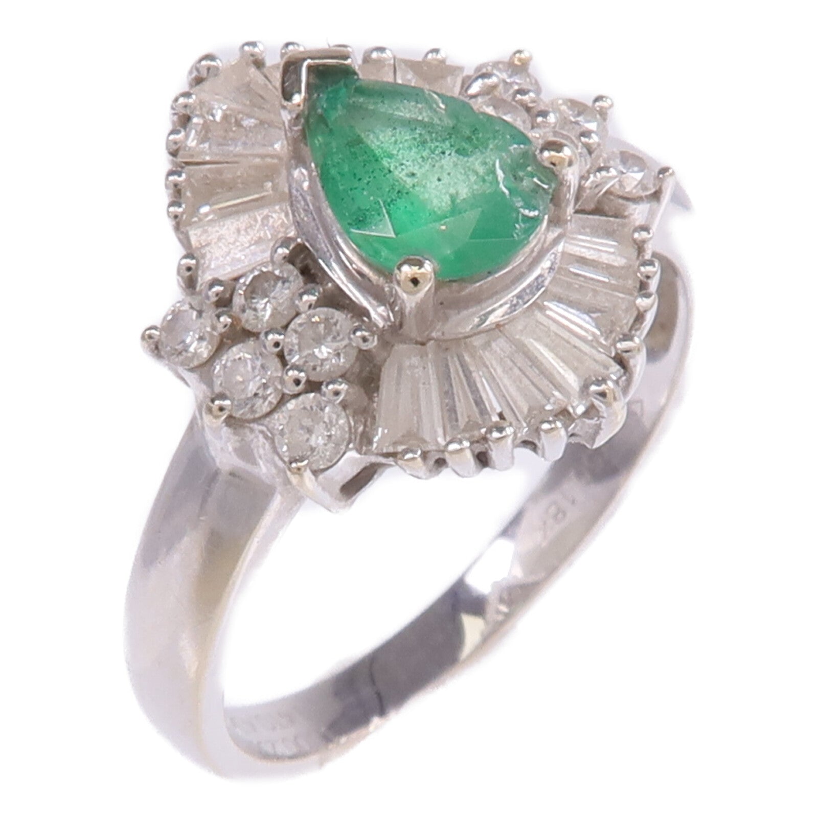 JEWELRY 18K白金Emerald Diamond Ring綠寶石/鑽石戒指US#6.5