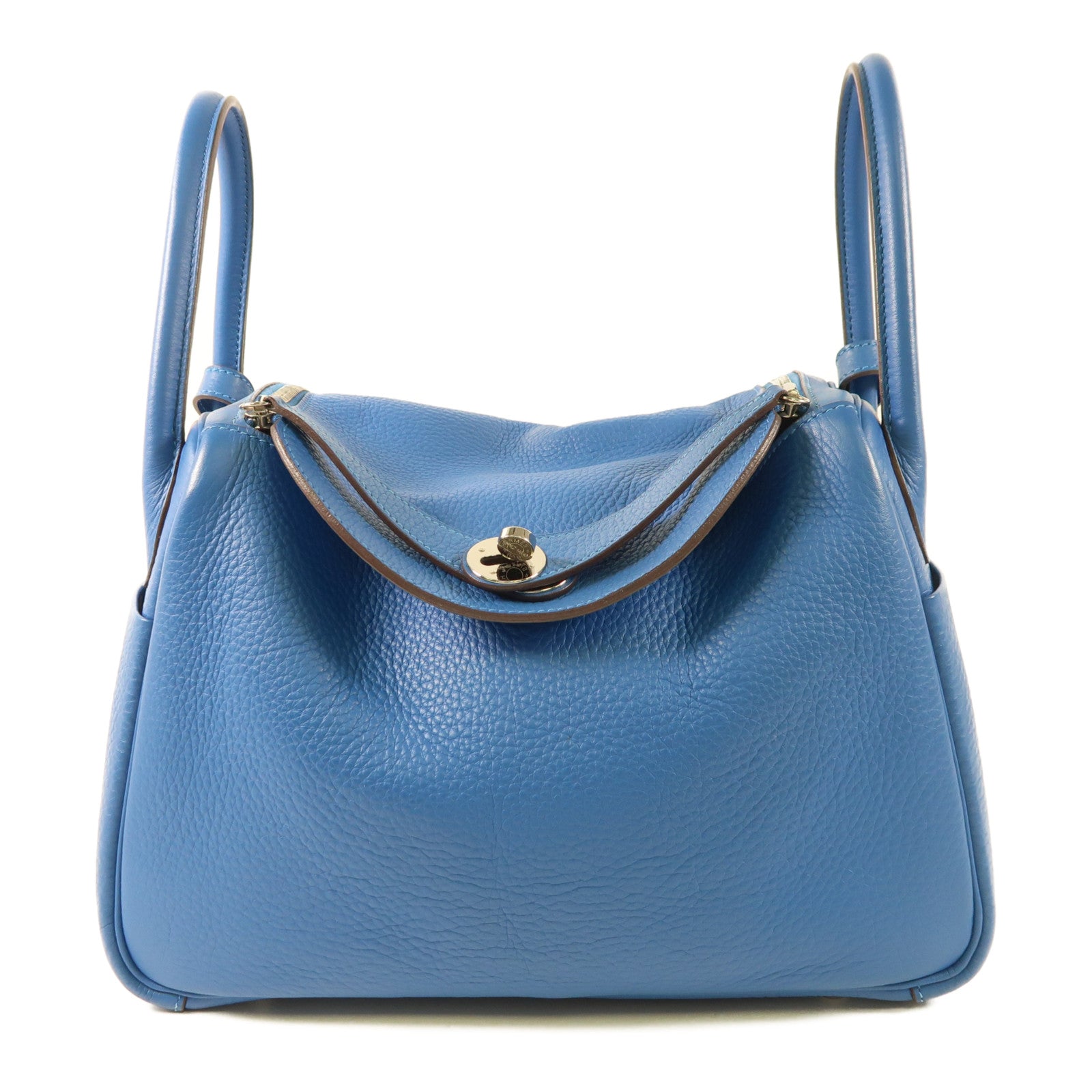 HERMES Togo皮革Lindy 30銀扣手挽肩背兩用袋Bleu Izmir