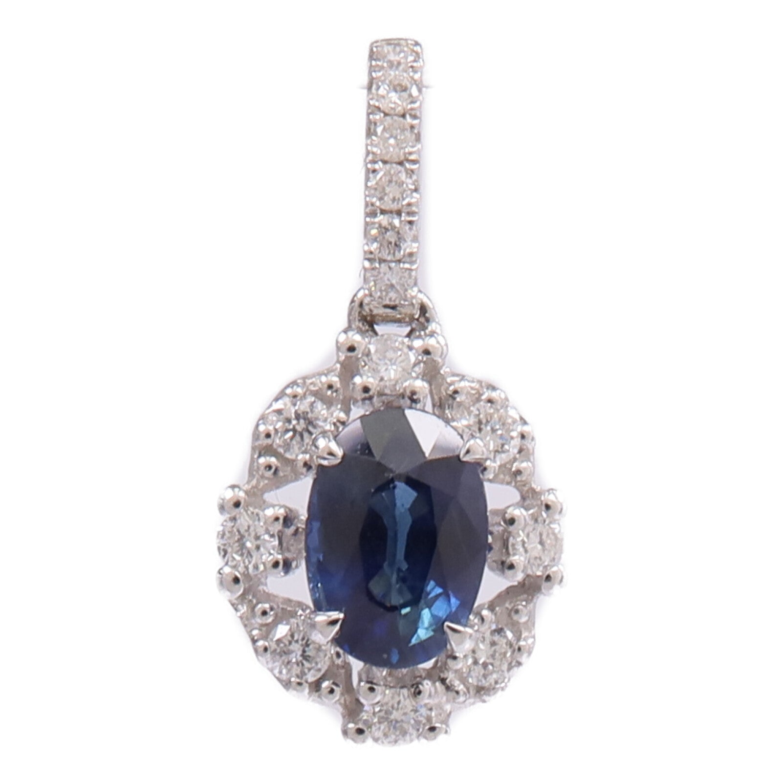 JEWELRY 18K白金Sapphire Diamond Pendant Top藍寶石/鑽石吊墜