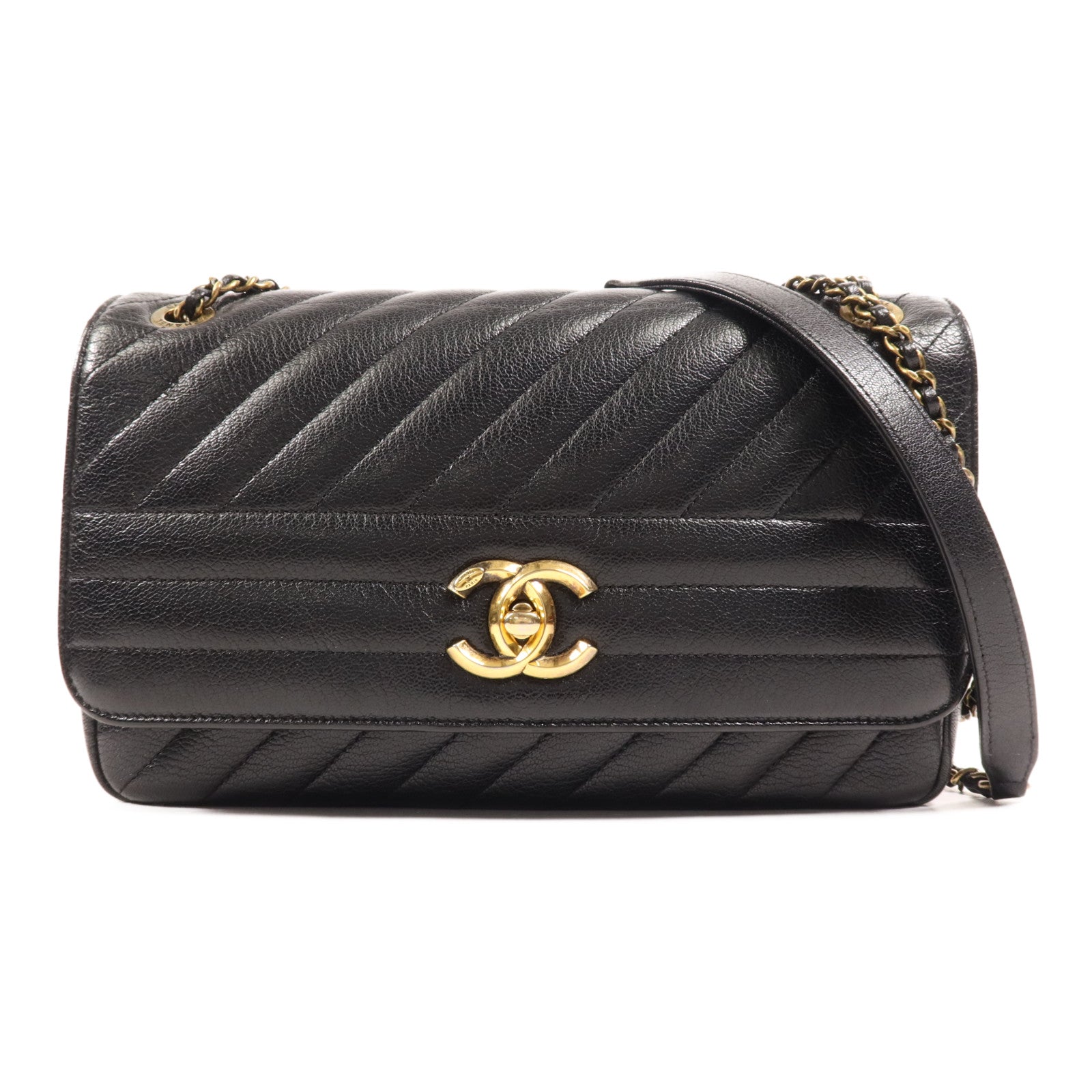 CHANEL 牛皮皮革Coco Mark Quilted Flap金扣鏈帶肩背袋
