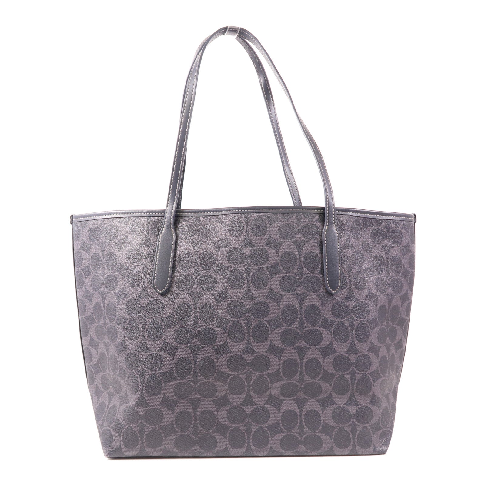 COACH 塗層帆布Tote Bag銀扣肩背袋