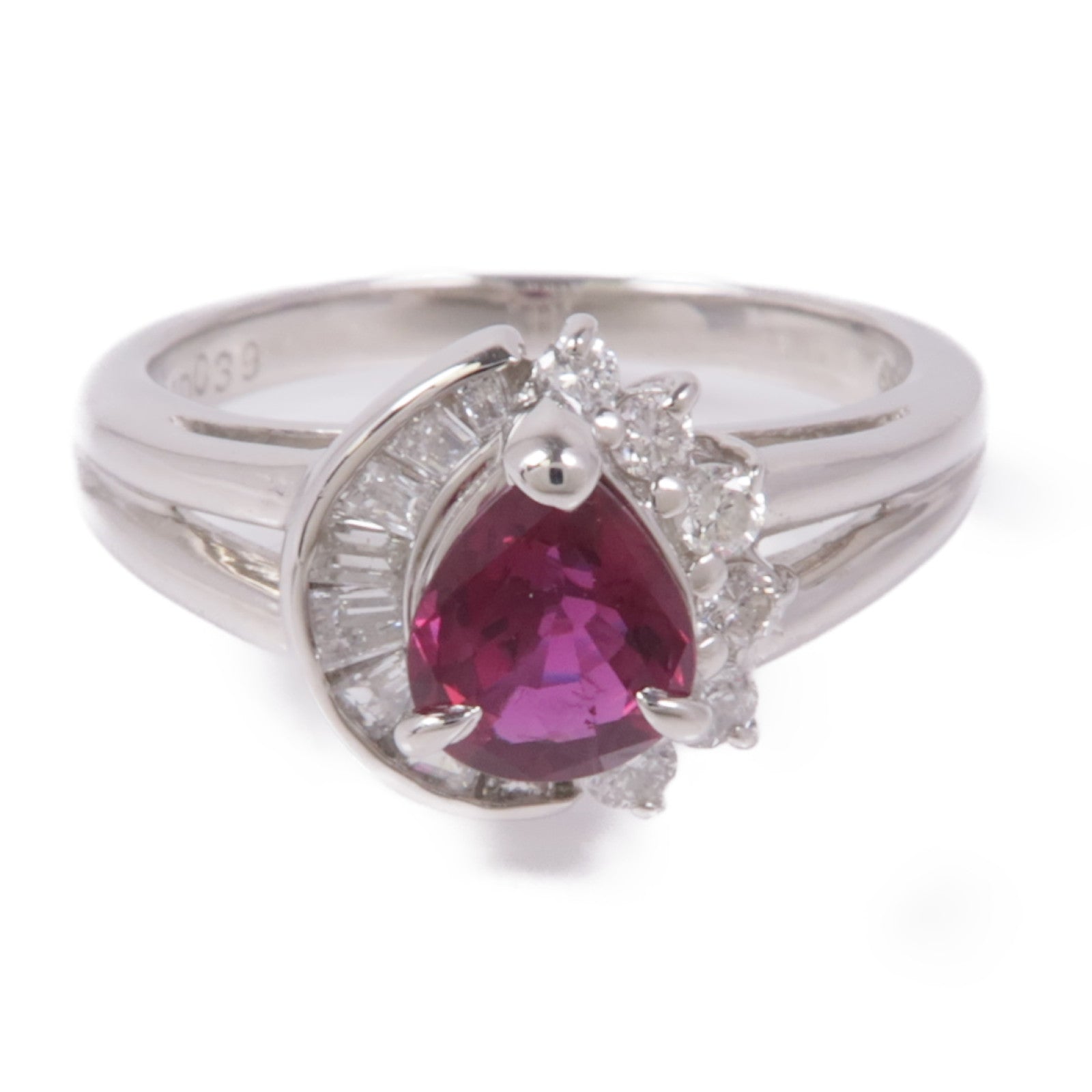 JEWELRY 【激減優惠】PT850鉑金Ruby/Diamond Ring紅寶石/鑽石戒指US#6