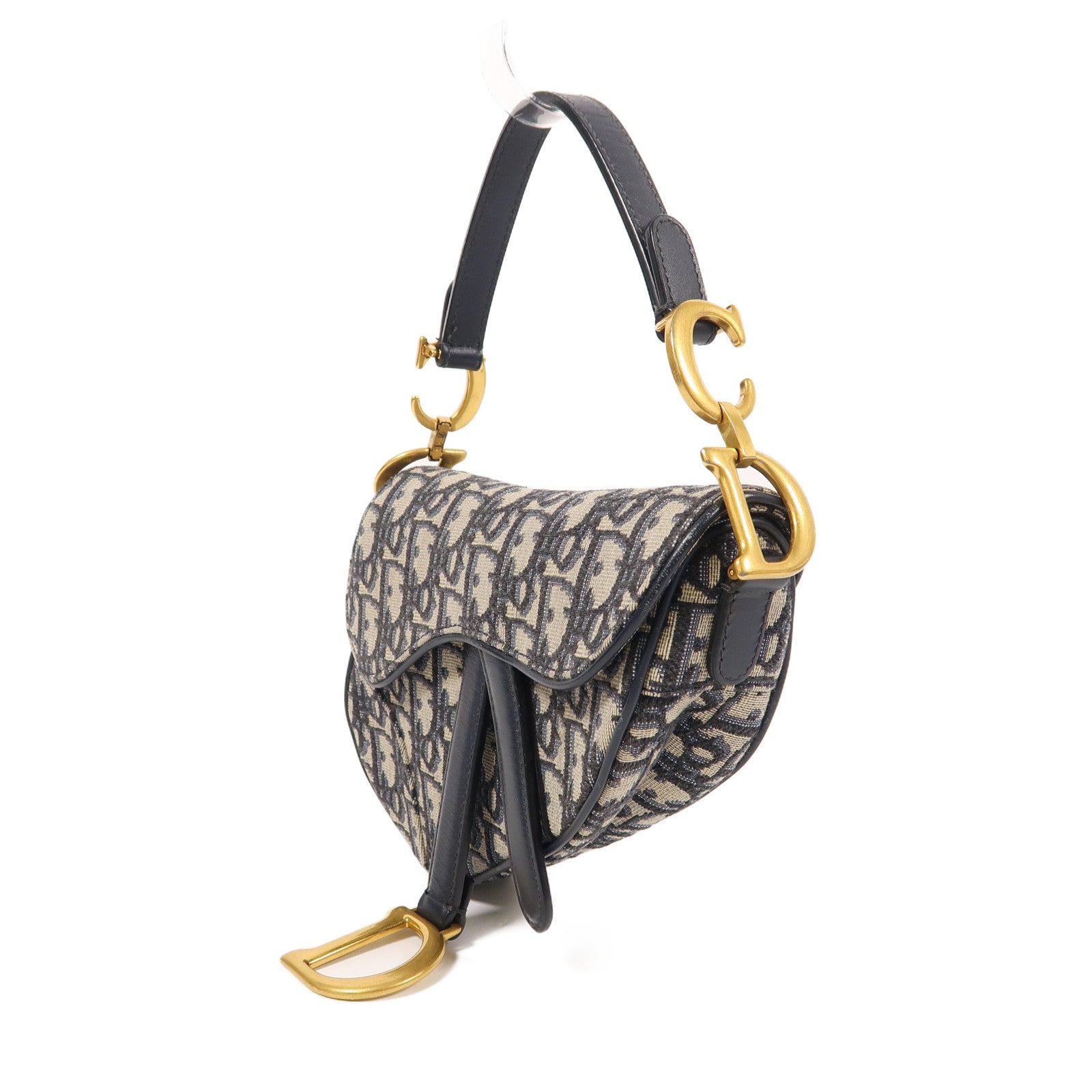 Dior 帆布Mini Saddle金扣手挽袋