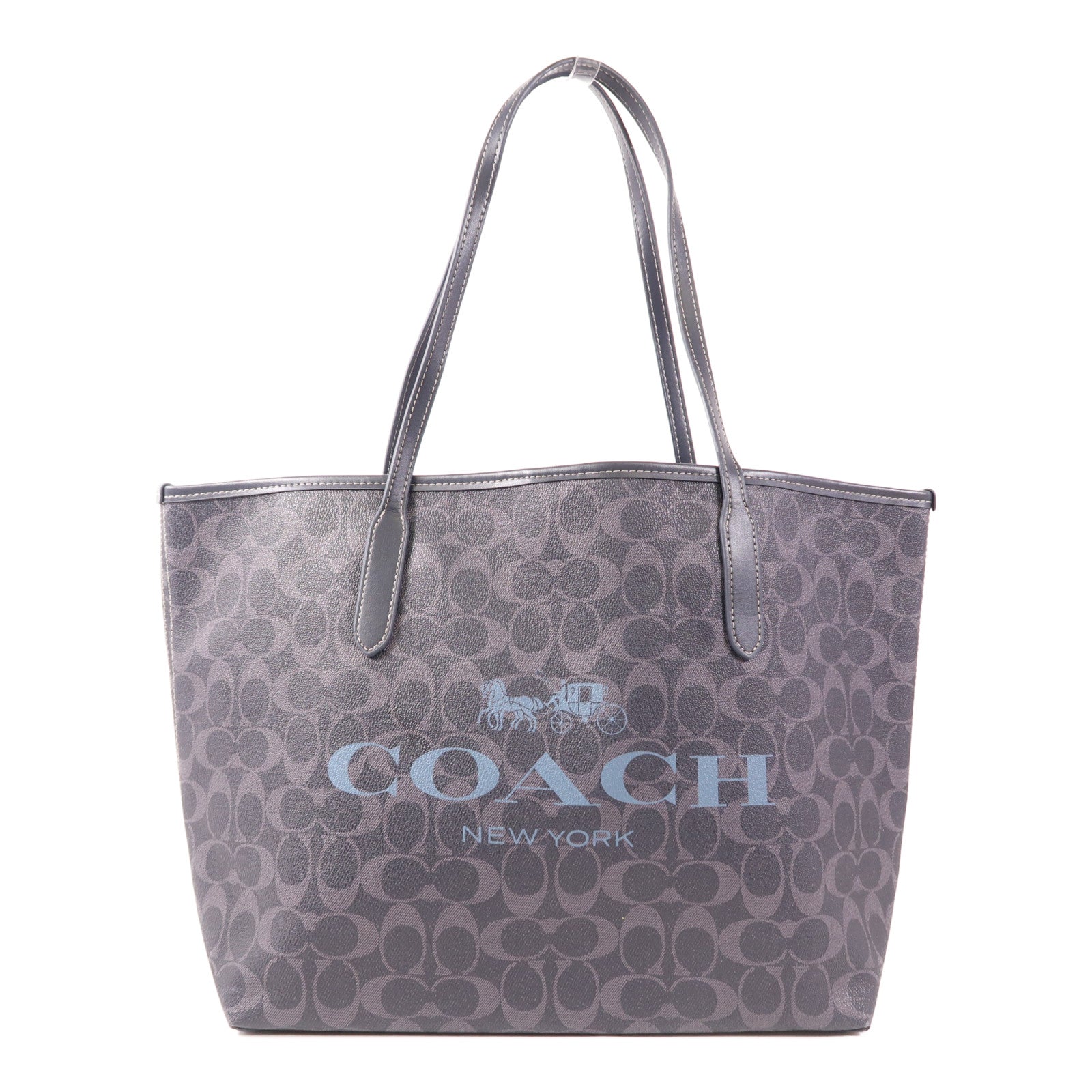 COACH 塗層帆布Tote Bag銀扣肩背袋