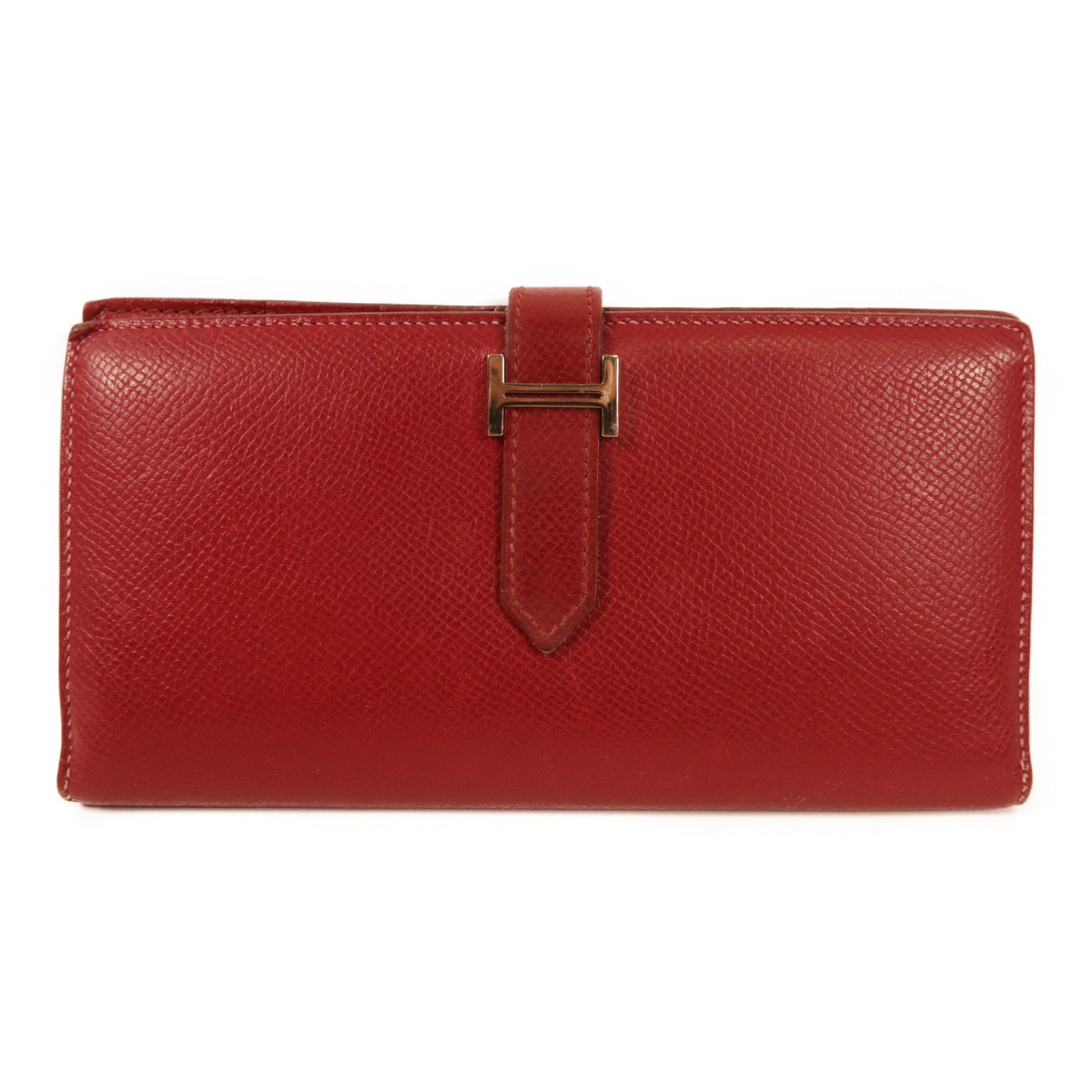 HERMES PHW Bearn Long Wallet Evercolor Leather Rouge Grenade