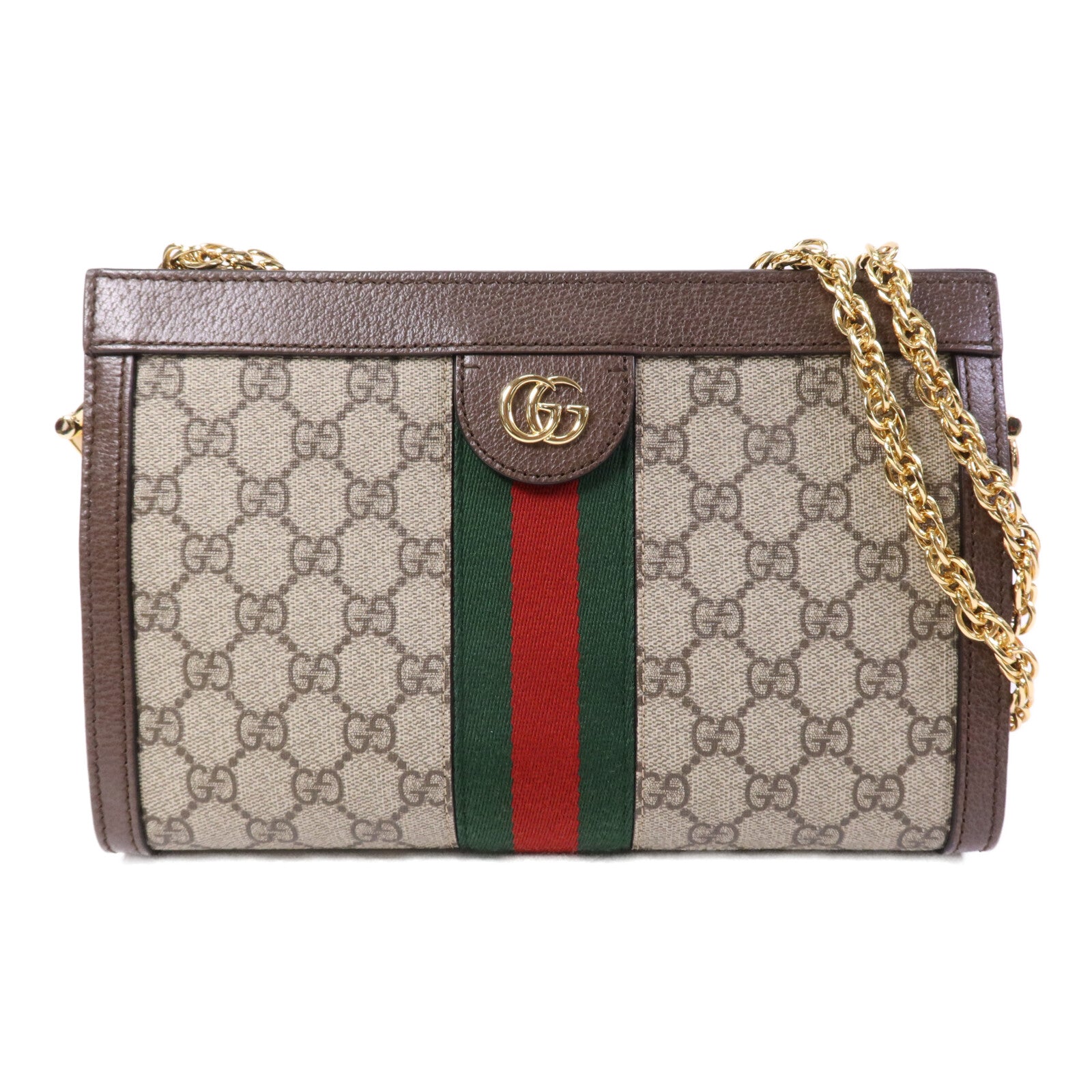 GUCCI 塗層帆布Ophidia GG金扣鏈帶肩背袋