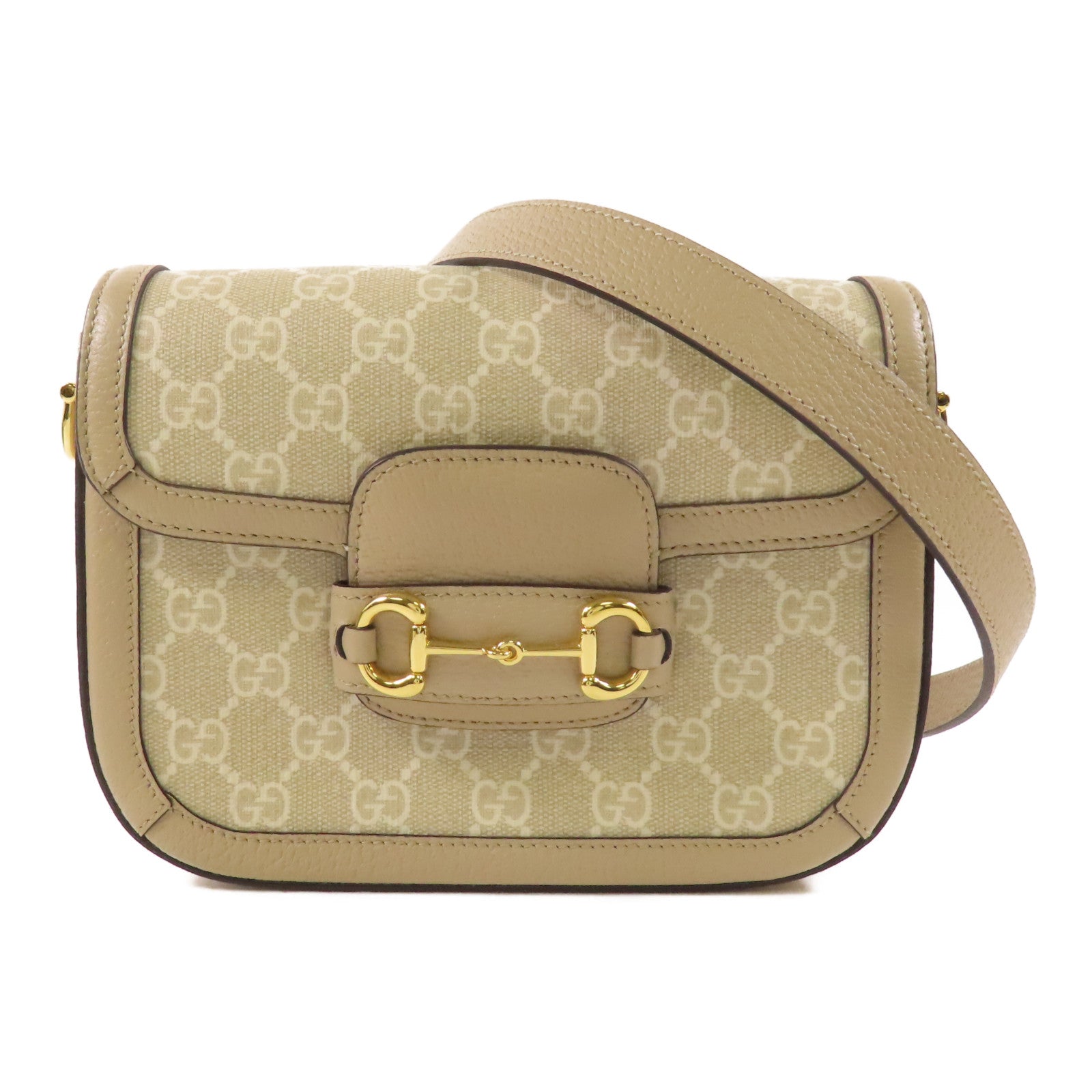 GUCCI GG SHW Horsebit 1955 Shoulder Bag 658574 Coated Canvas Beige