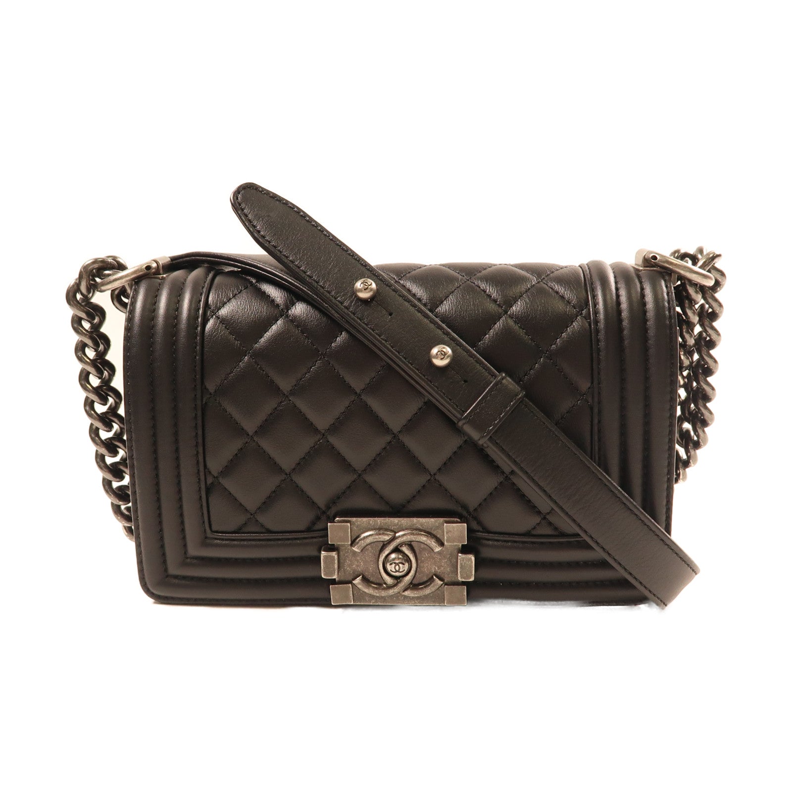 CHANEL 牛皮皮革Boy Chanel 20銀扣鏈帶肩背袋黑色– Brand Off