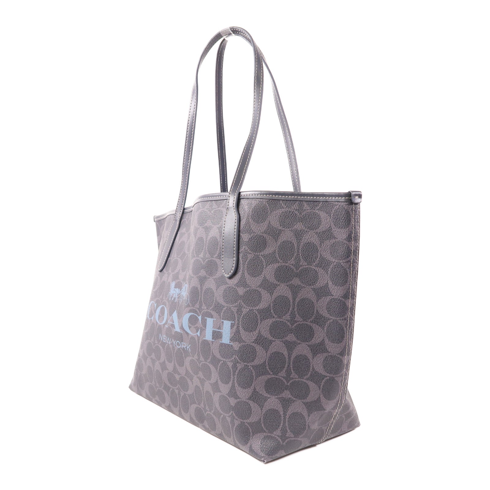 COACH 塗層帆布Tote Bag銀扣肩背袋