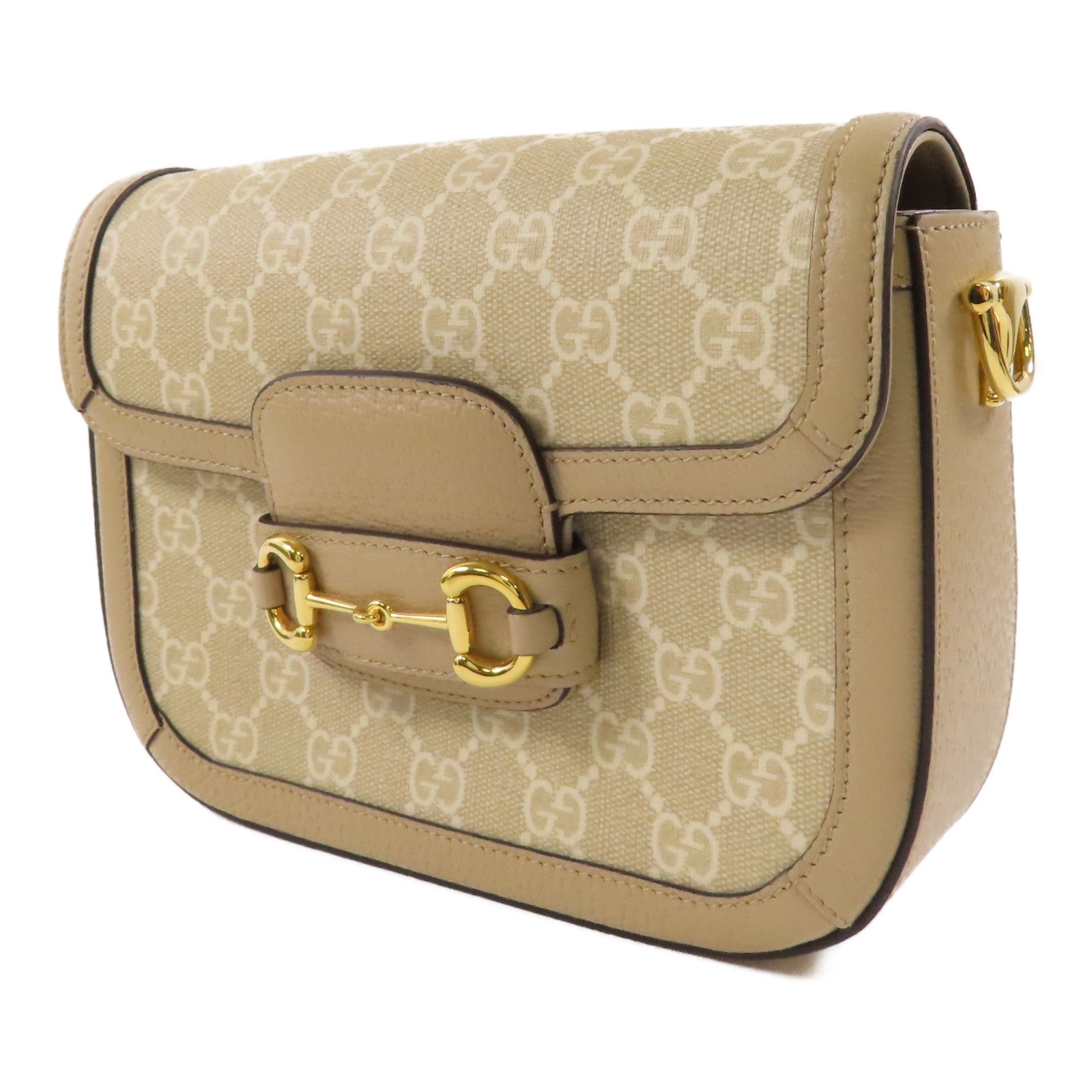 GUCCI GG SHW Horsebit 1955 Shoulder Bag 658574 Coated Canvas Beige