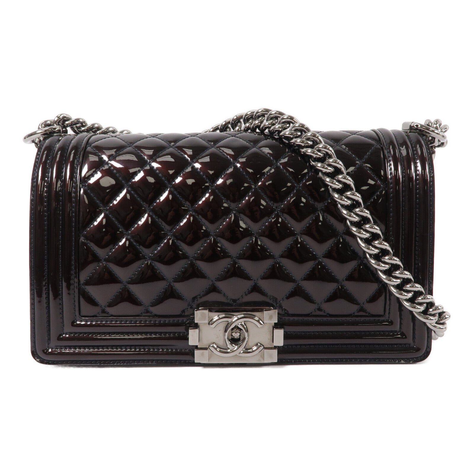CHANEL 漆皮皮革Boy 25鏈帶肩背袋