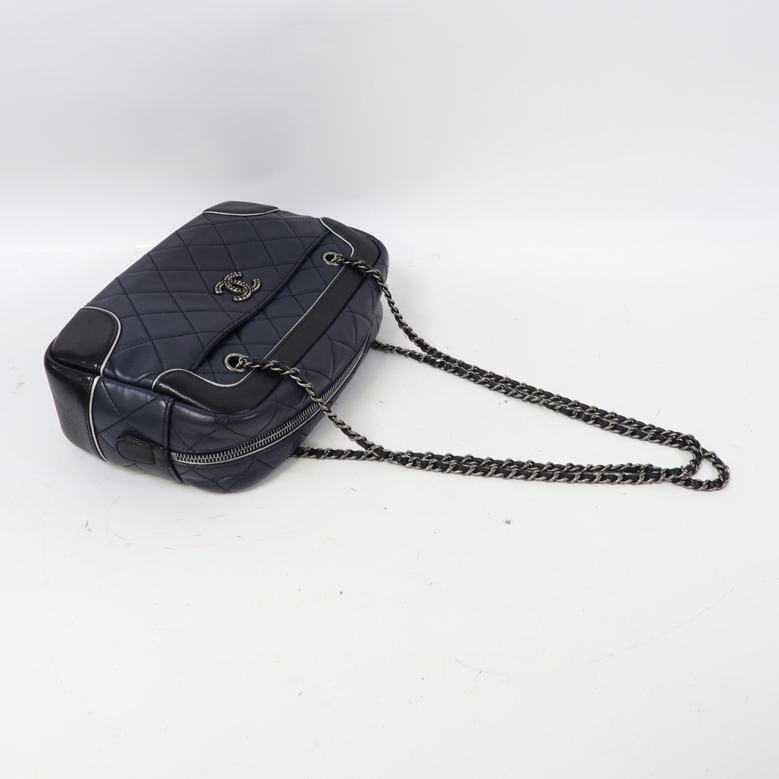 CHANEL 【激減優惠】菱格羊皮皮革Shoulder Bag銀扣鏈帶肩背袋藍色