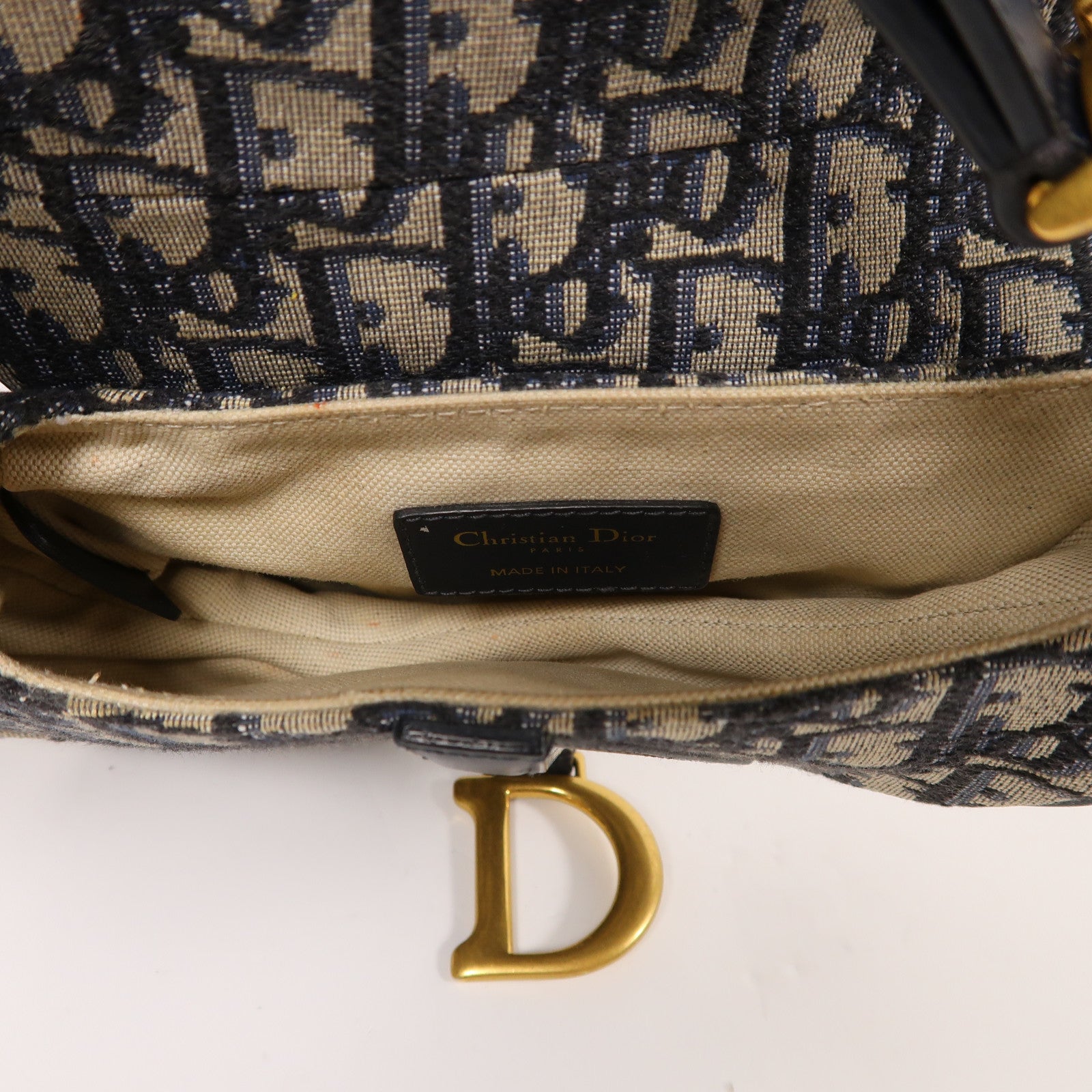 Dior 帆布Mini Saddle金扣手挽袋