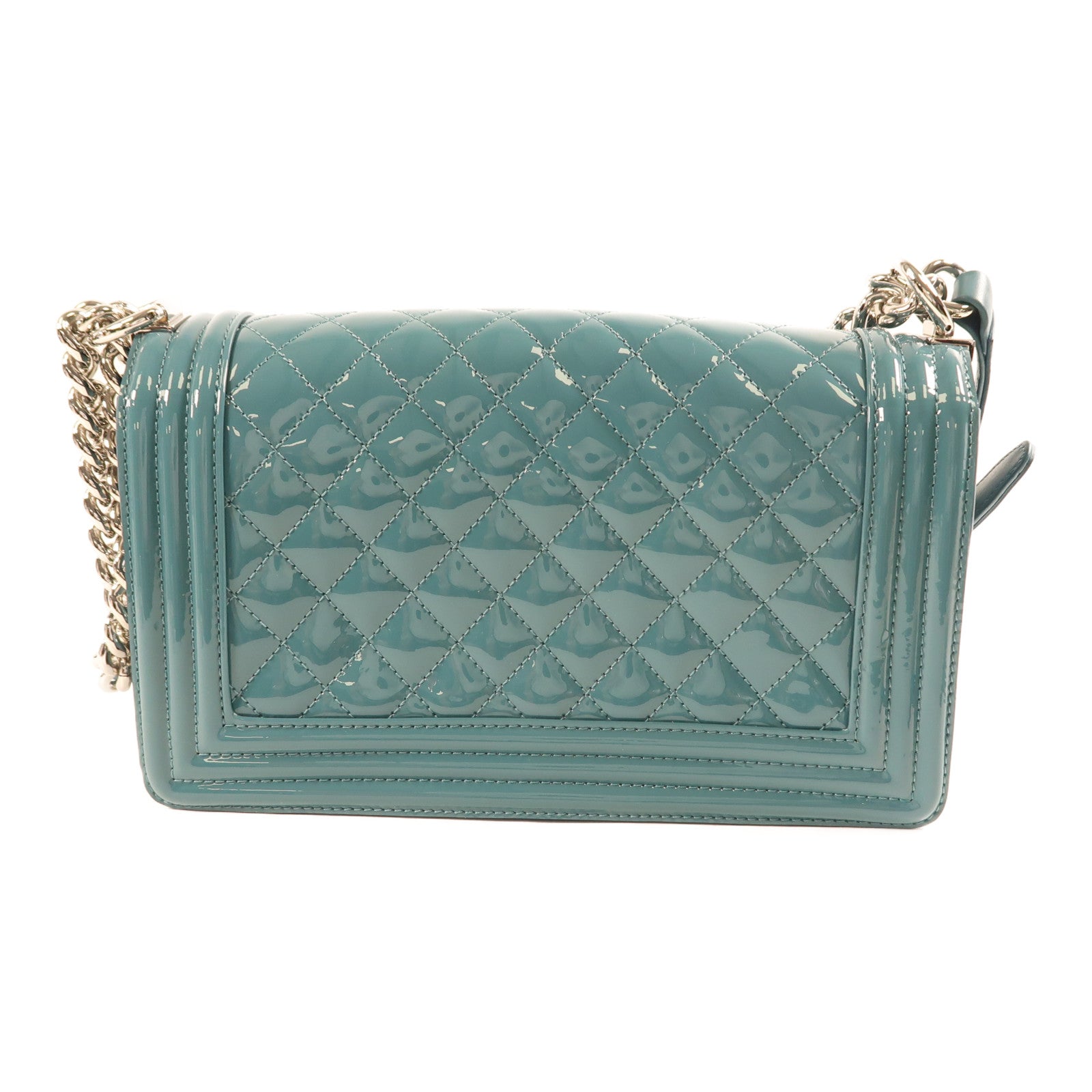 CHANEL CC SHW Boy 25 Chain Shoulder Bag Patent Leather Green