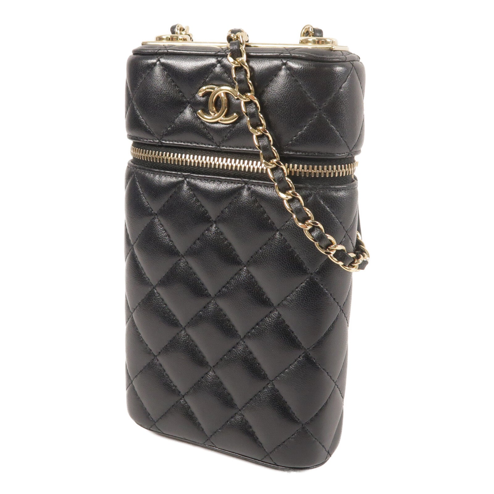 CHANEL 羊皮皮革Phone Case金扣鏈帶肩背袋