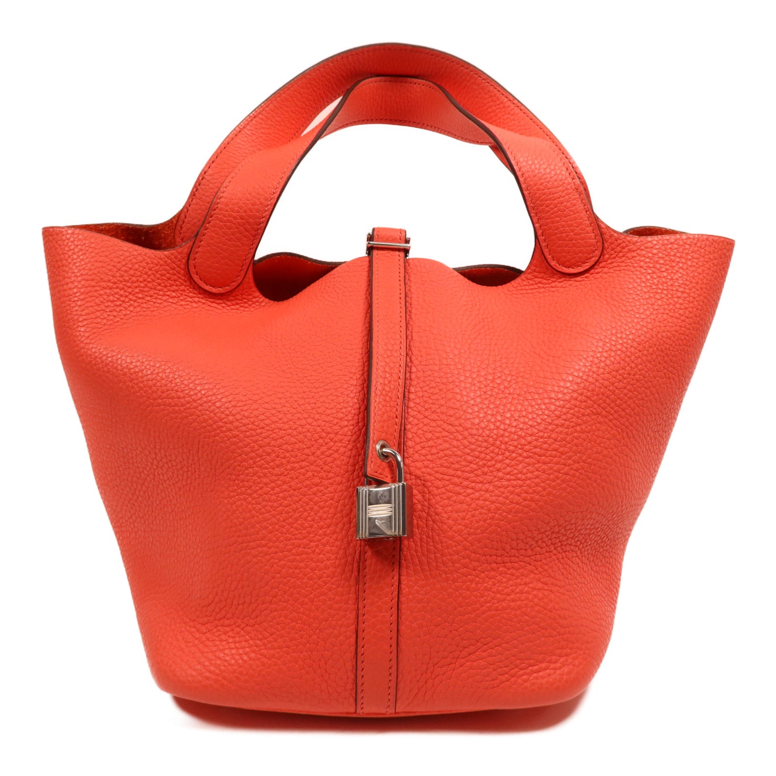 HERMES 【激減優惠】Clemence皮革Picotin MM銀扣手挽袋Orange Poppy