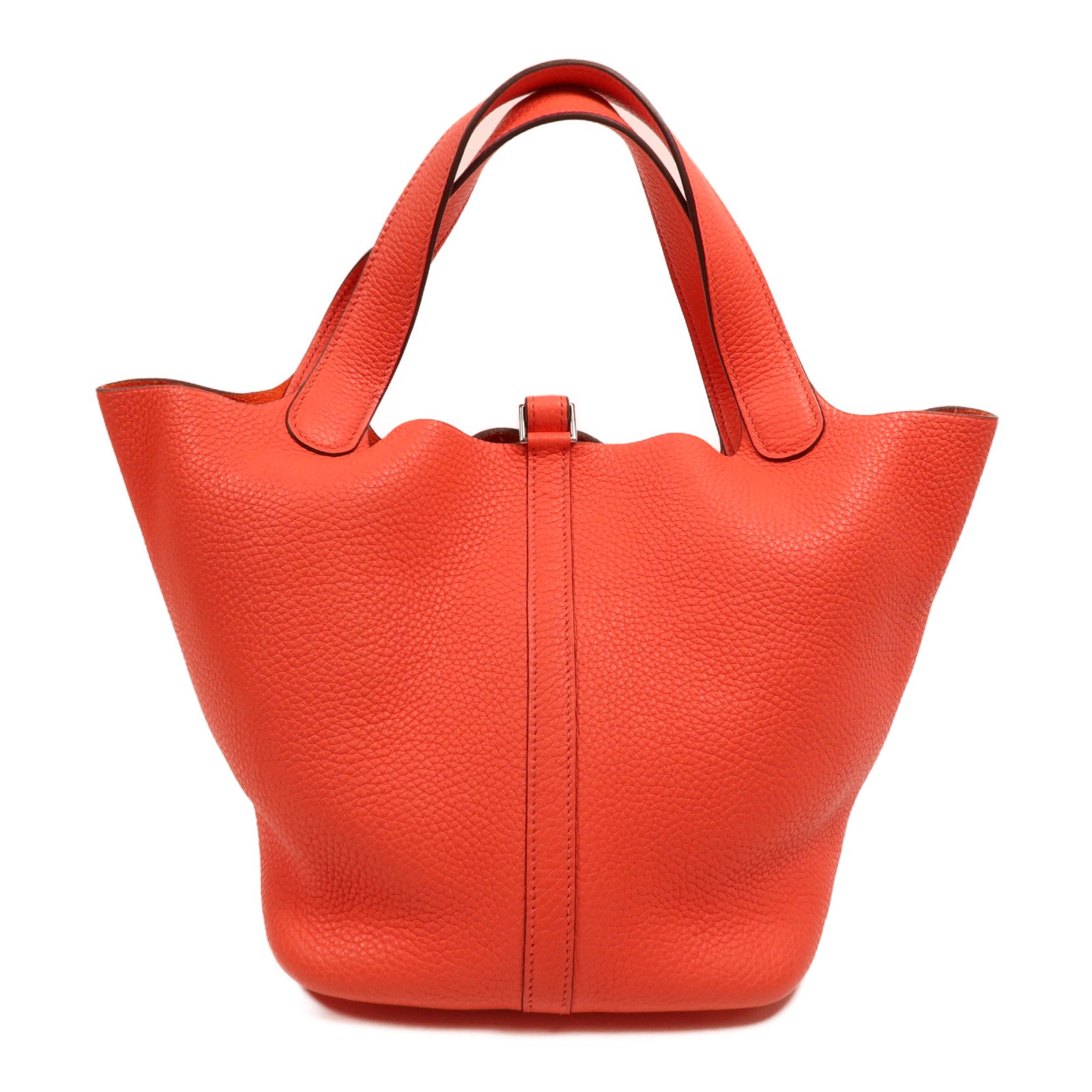 HERMES Clemence皮革Picotin MM銀扣手挽袋Orange Poppy