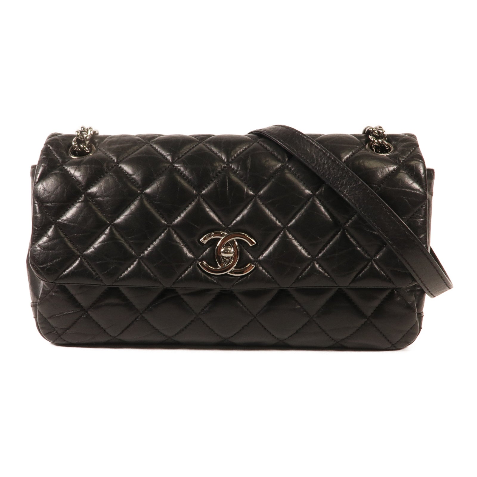 CHANEL 牛皮皮革Chain Shoulder銀扣鏈帶肩背袋