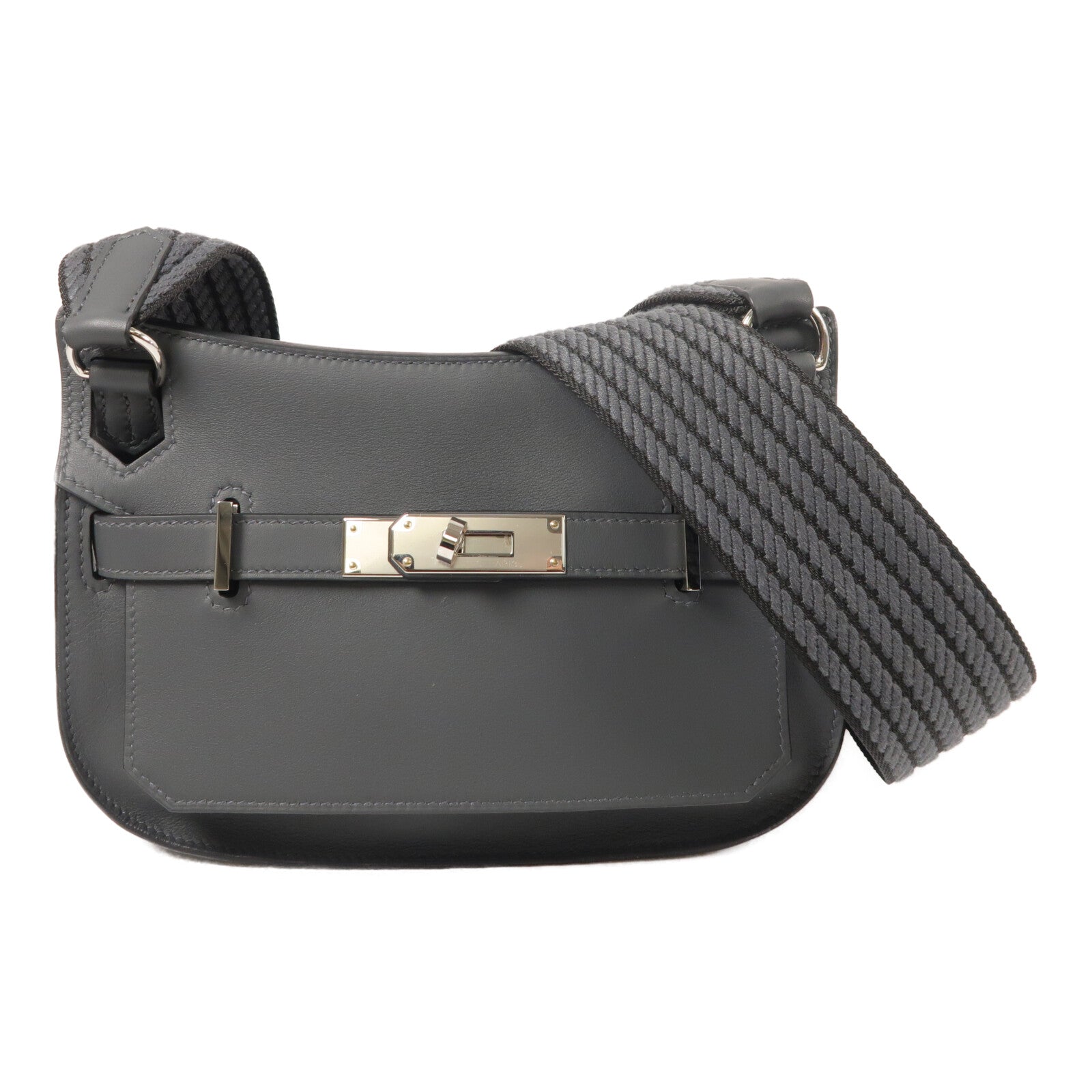HERMES Swift皮革Mini Jypsiere銀扣肩背袋Gris Misty