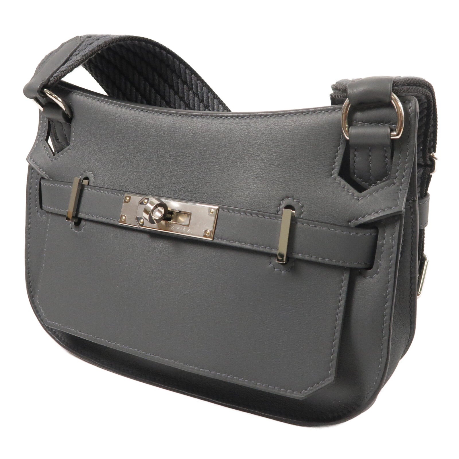 HERMES Swift皮革Mini Jypsiere銀扣肩背袋Gris Misty