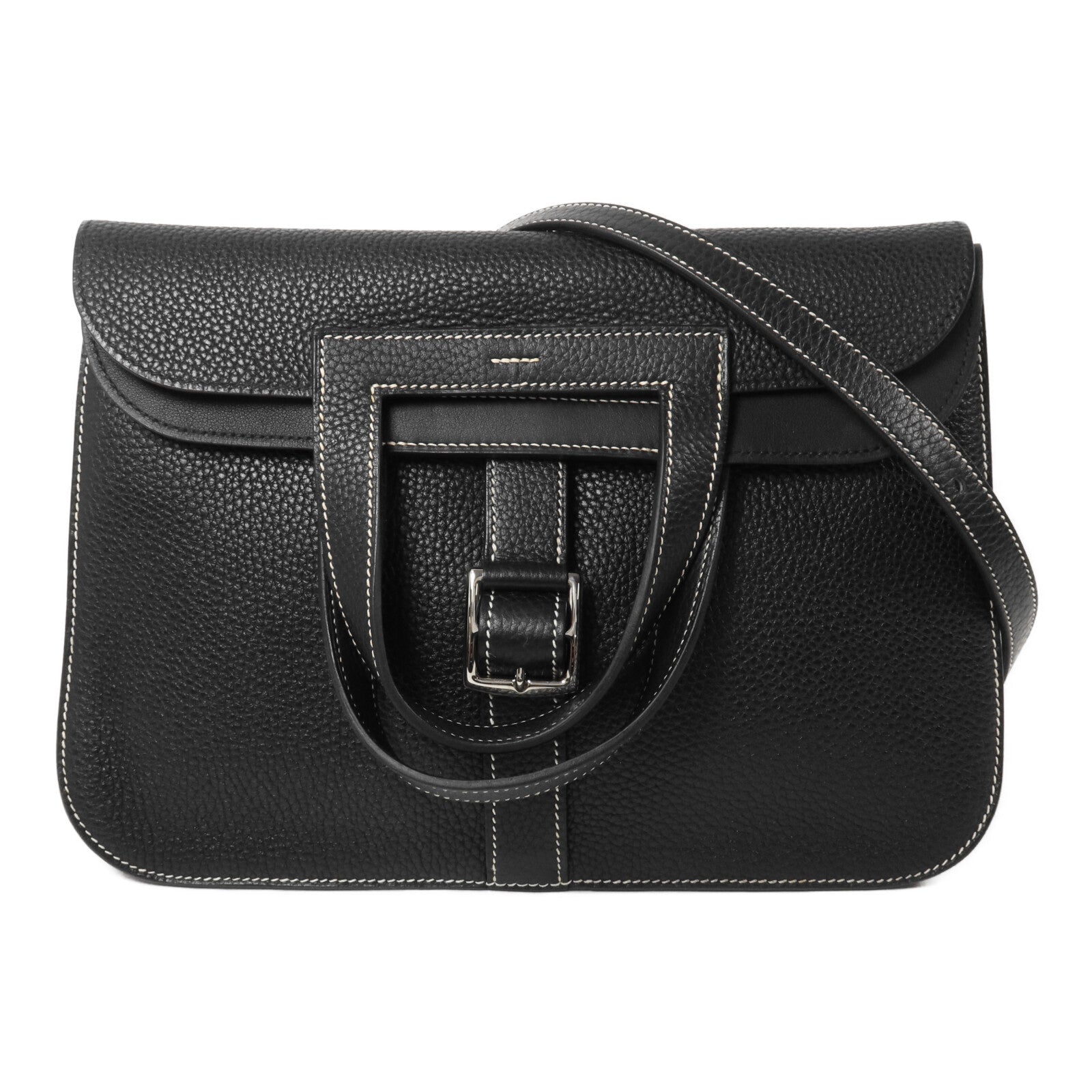 HERMES Clemence皮革Halzan 31手挽肩背兩用袋Noir