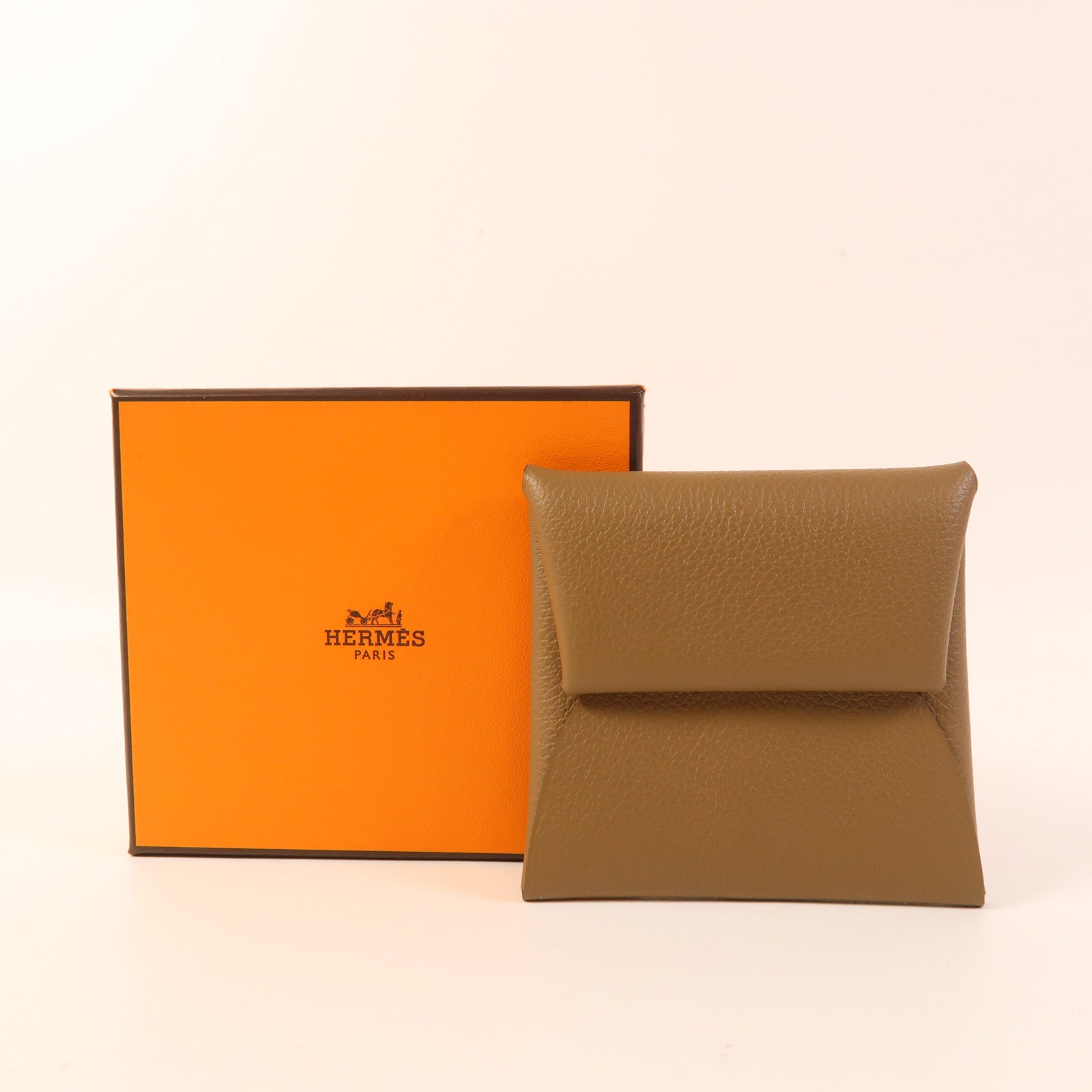 HERMES Evercolor皮革Bastia Change Purse銀扣零錢包Etoupe