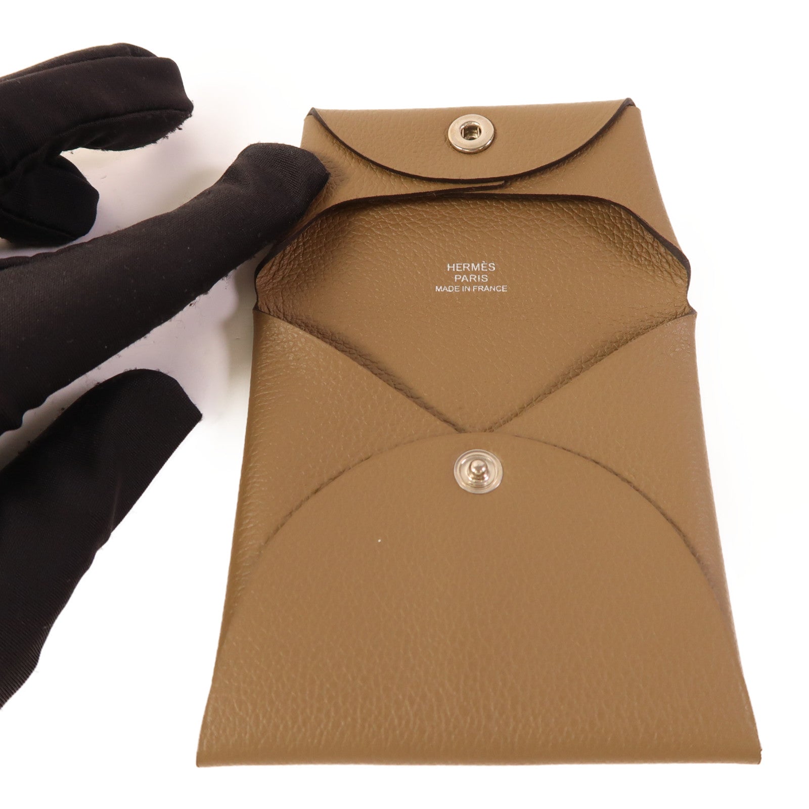 HERMES Evercolor皮革Bastia Change Purse銀扣零錢包Etoupe