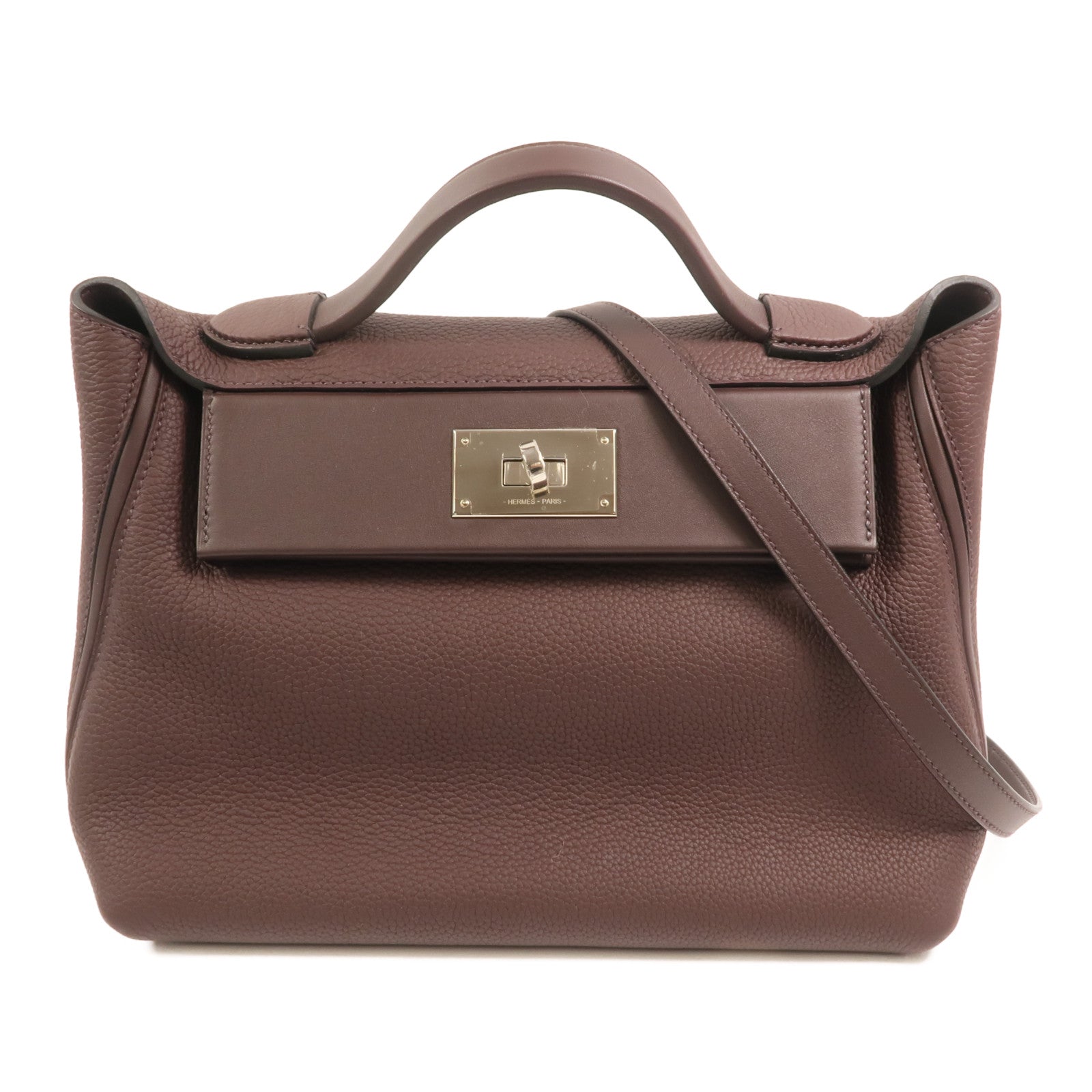 HERMES Clemence皮革Lindy 30銀扣手挽肩背兩用袋Noir