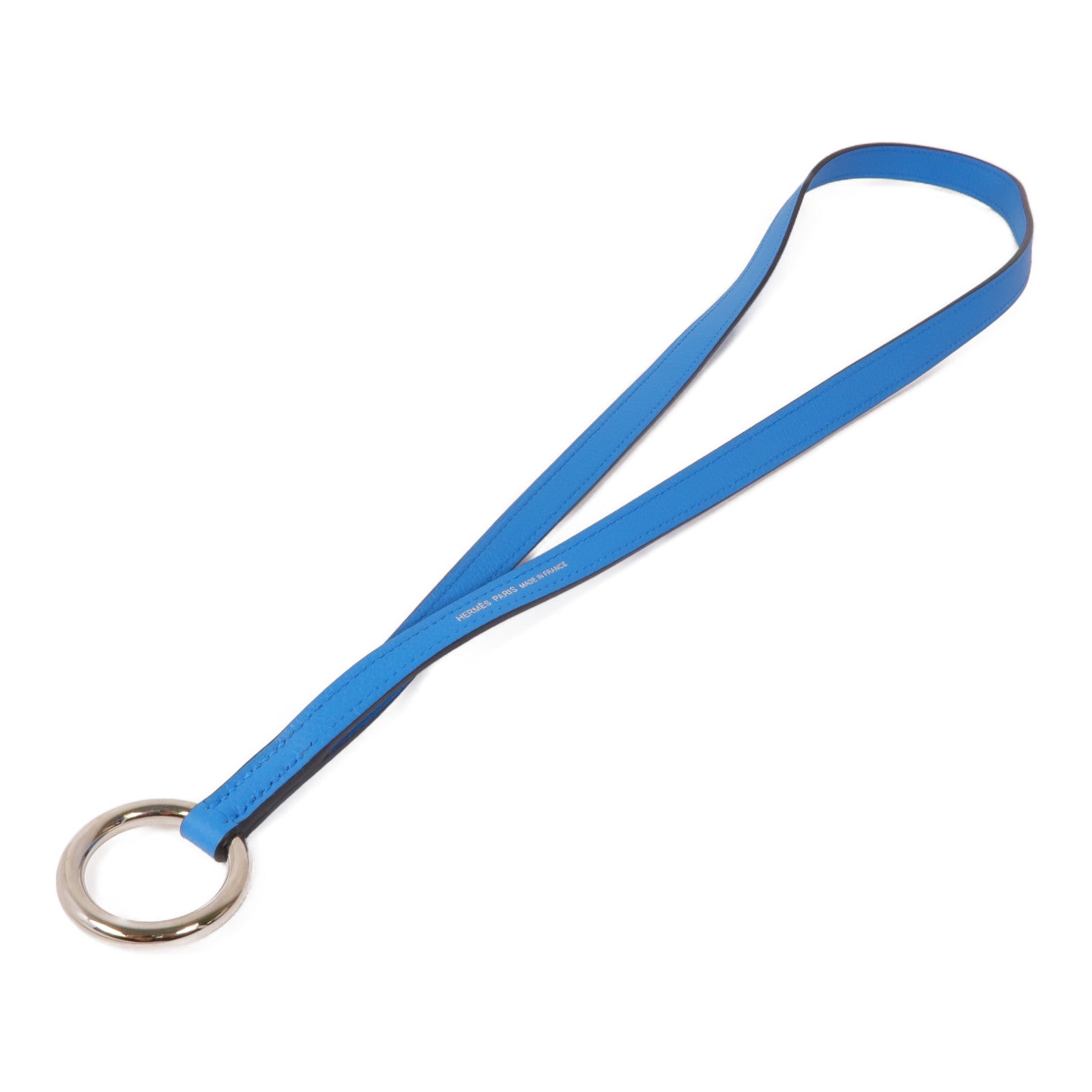 HERMES Evercolor皮革Strap銀扣掛飾 Bleu Frida