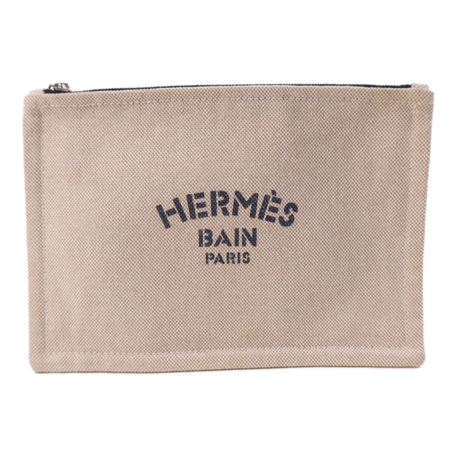 HERMES 棉質Trousse Flat Pouch銀扣手拿包