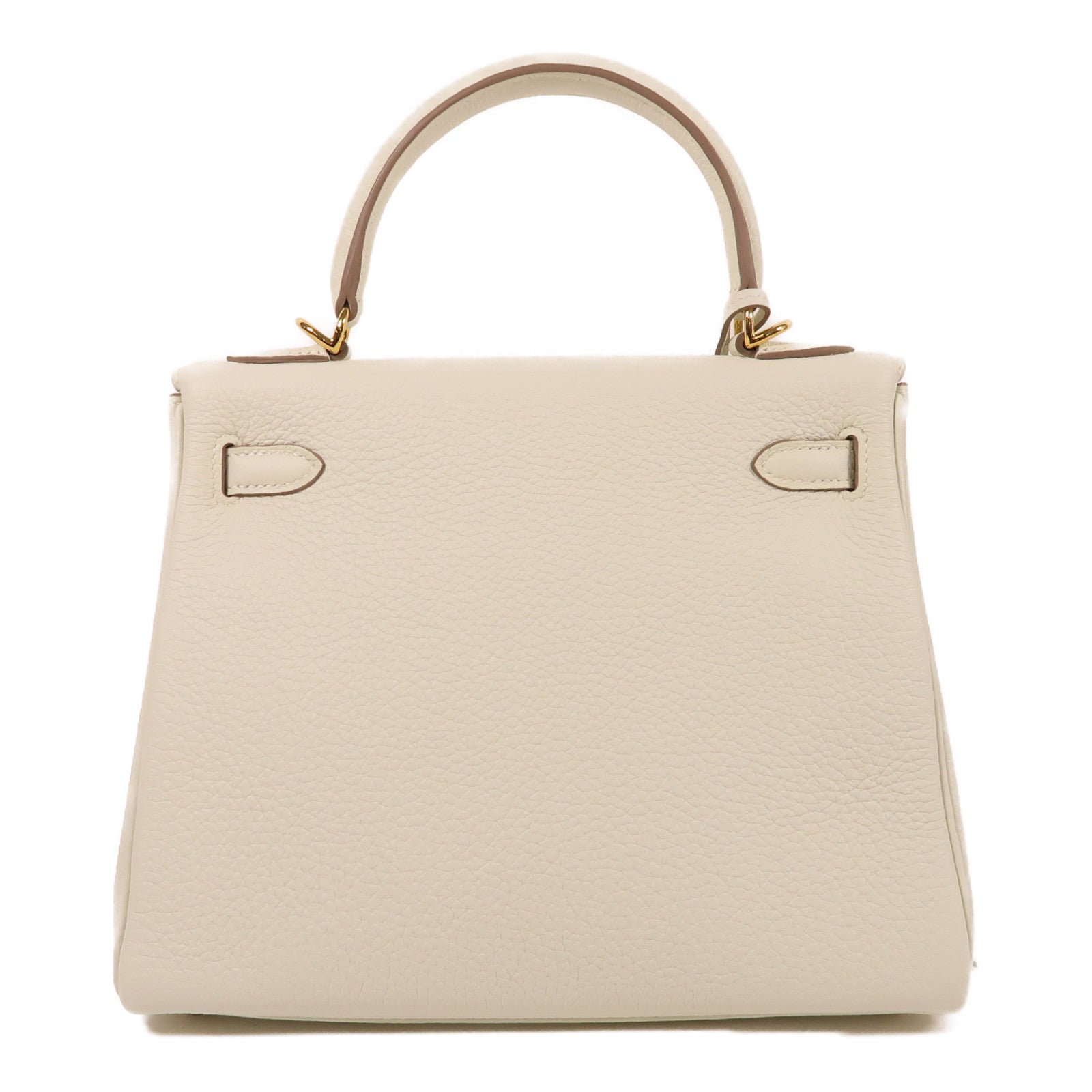 HERMES GHW Kelly 25 2 Way Shoulder Bag Togo Leather White