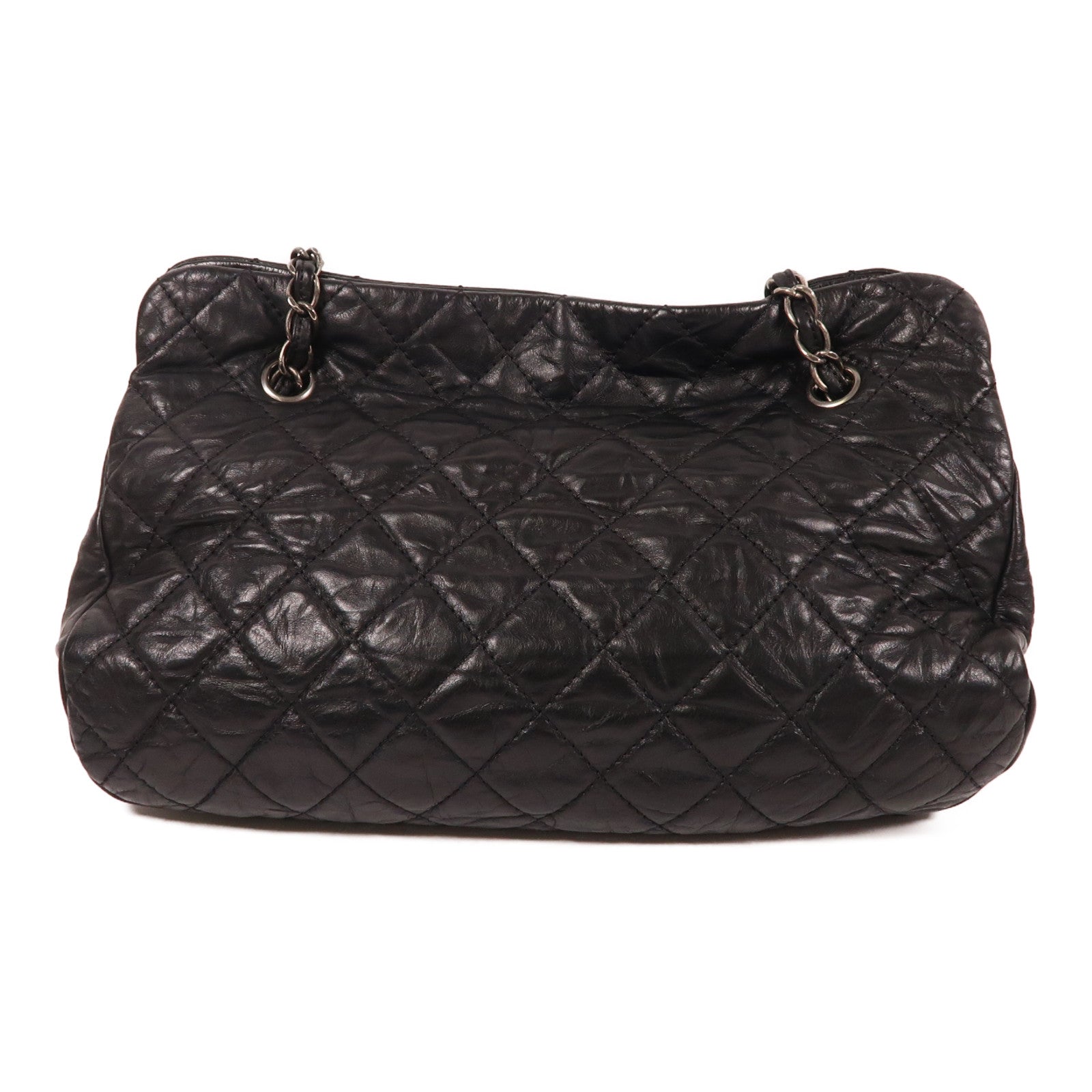 CHANEL 牛皮皮革Chain Shoulder銀扣鏈帶肩背袋黑色