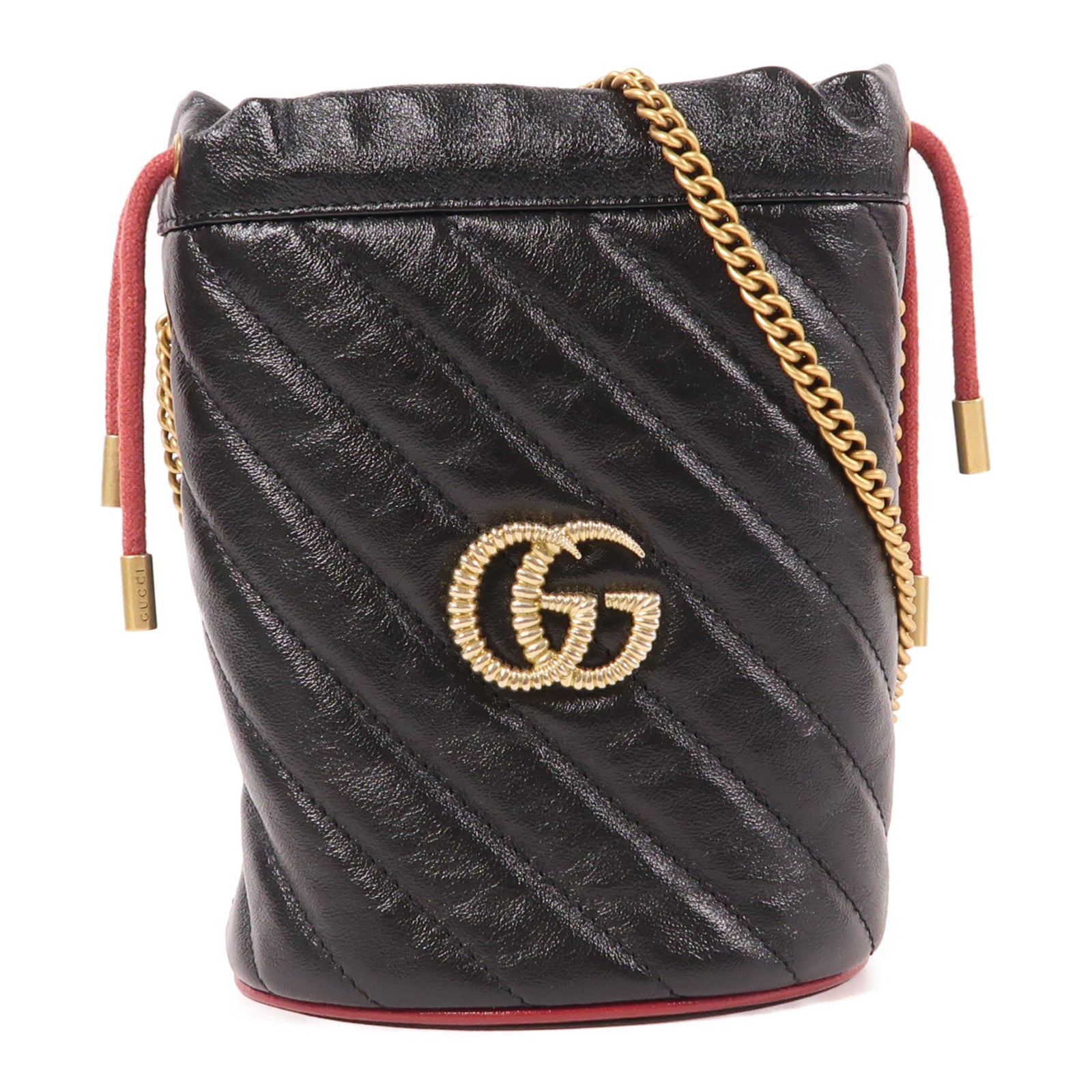 GUCCI GG GHW GG Marmont Bucket Shoulder Bag 573817 Calfskin Leather Black